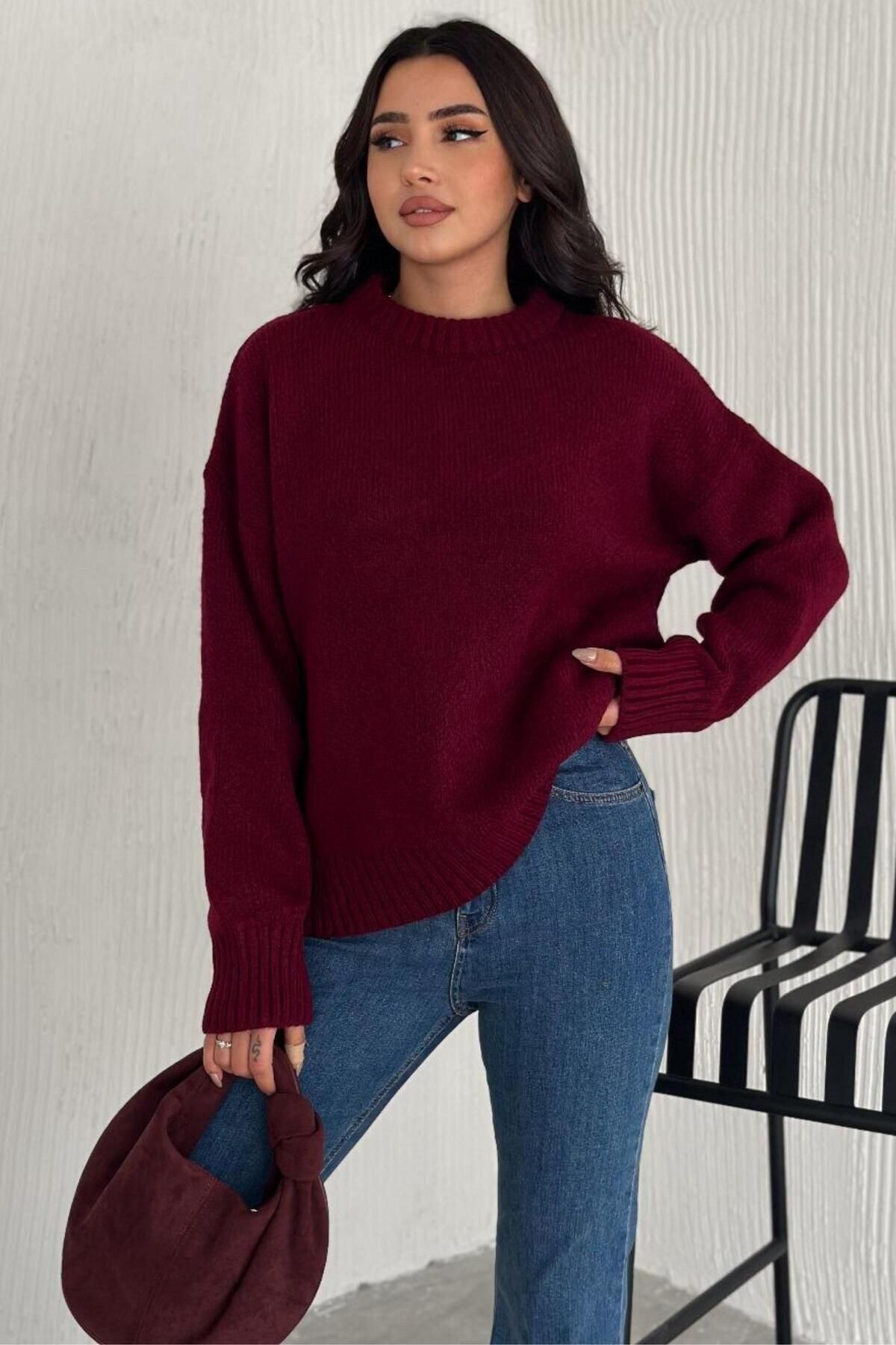 Moda Amore Kadın Triko Bisiklet Yaka Oversize Triko Kazak 110
