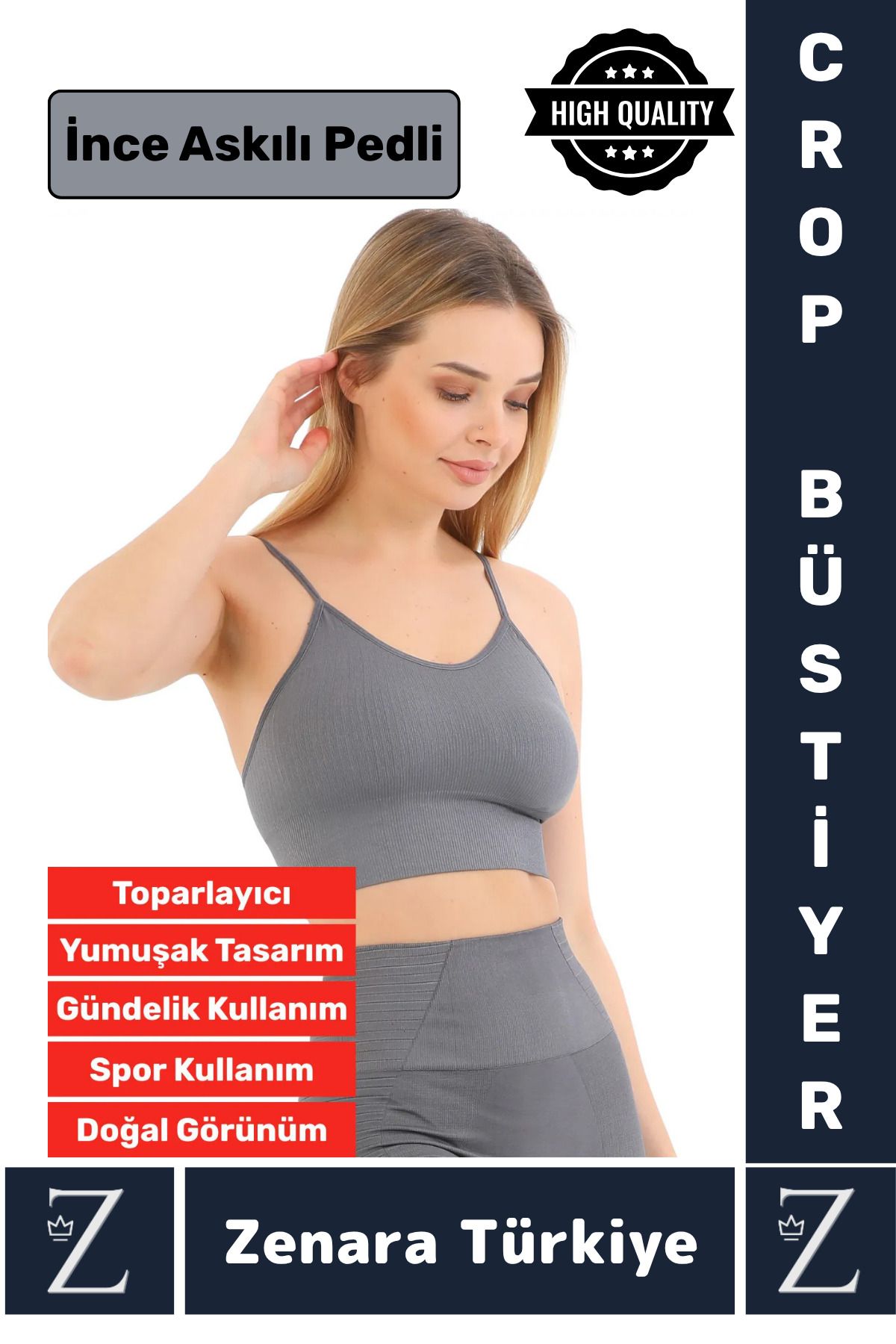 Wintoup Premium Göğüs Toparlayan Sarkma Önleyen Gündelik Spor Kullanım İnce Askı Pedli Çizgili Crop Büstiyer