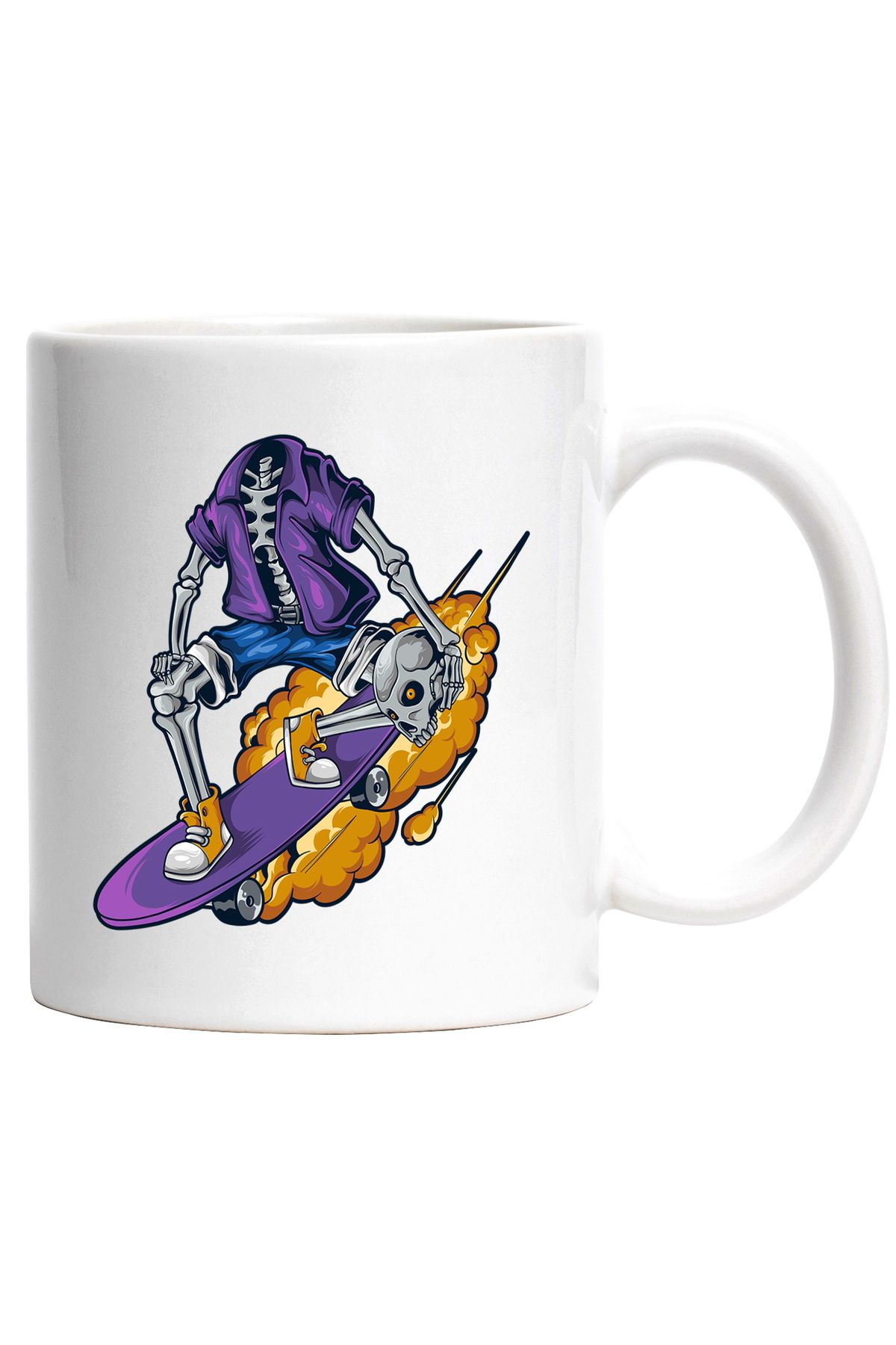 StoryGift Romania Cana Cu Schelet, Craniu, Skateboard, Fum, Jacheta, Multicolor 330 Ml, Ceramica , Cu Maner Alb - One Size