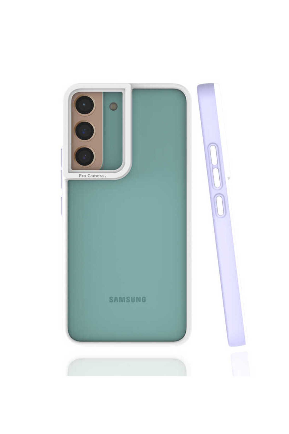 halkhouse Samsung Galaxy S22 Kılıf Kamera Korumalı Renkli Çerçeveli Esnek Sert Silikon Mima Kapak