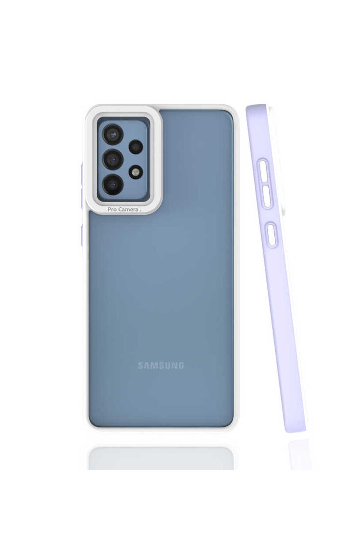 halkhouse Samsung Galaxy A72 Kılıf Kamera Korumalı Renkli Çerçeveli Esnek Sert Silikon Mima Kapak
