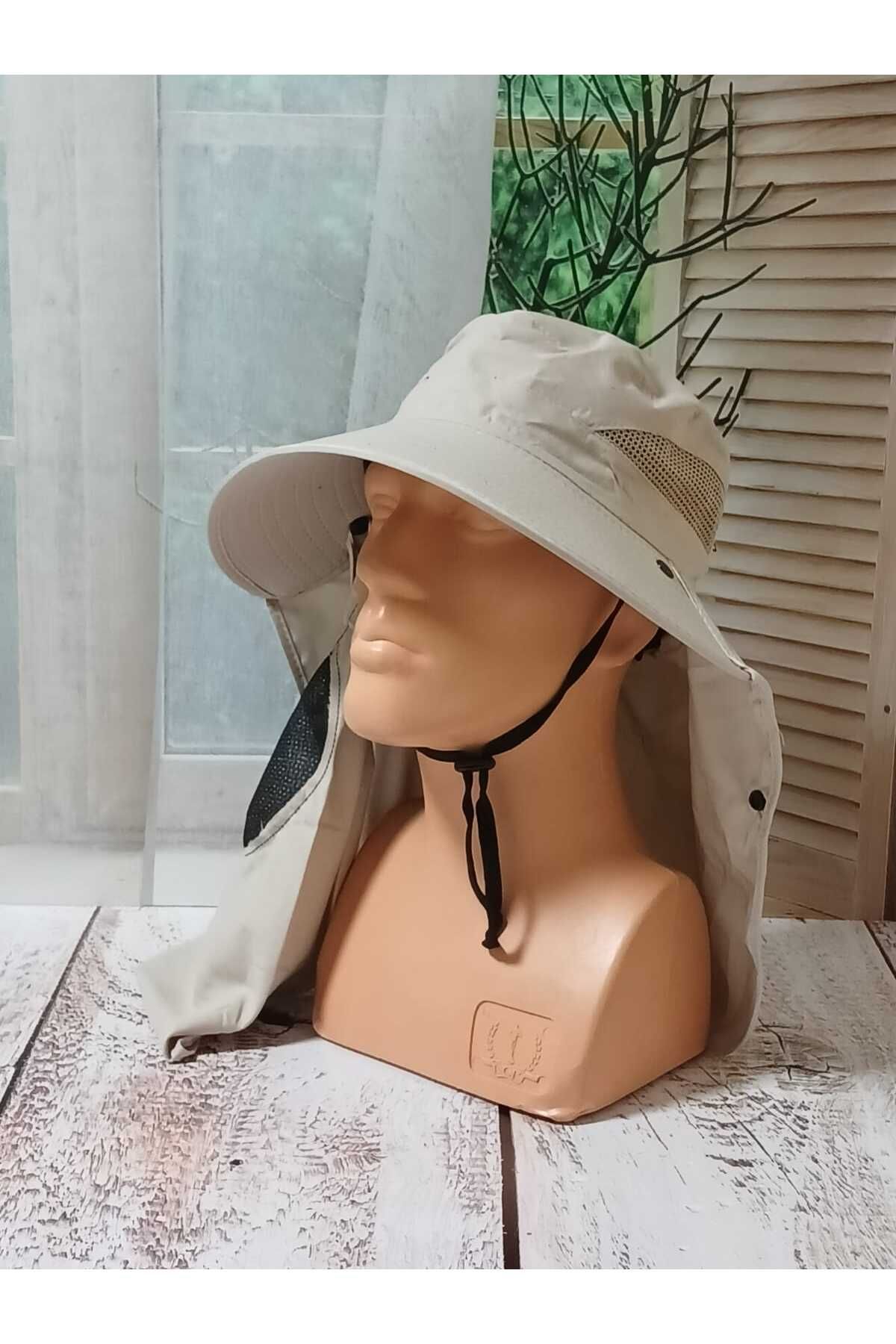 Aydmr Aksesuar Ense Korumalı Maskeli Safari Şapka