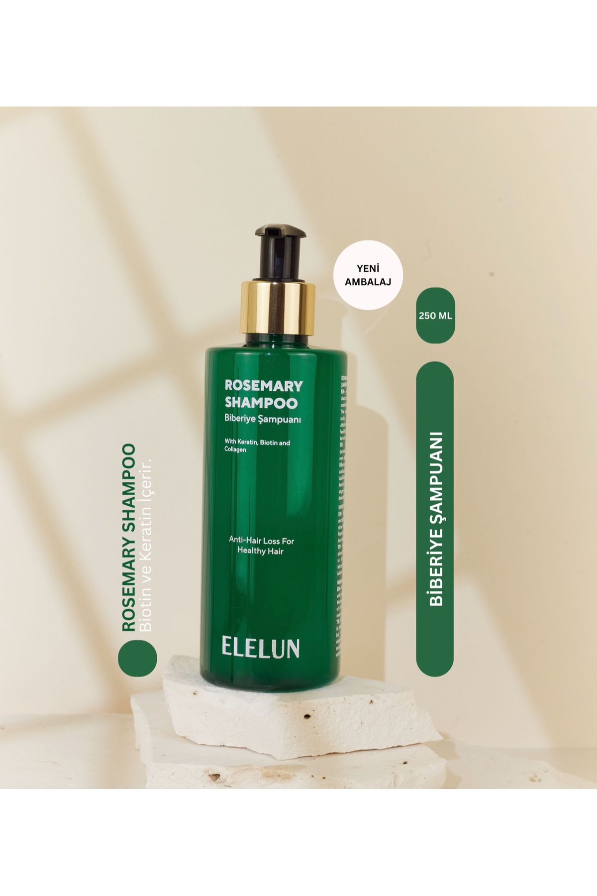 elelun Biberiye Sampuani Dökülme Karsiti ve Hizli Uzamaya Yardimci Keratin, Biotin ve Kolajen Ozlü 250 ml