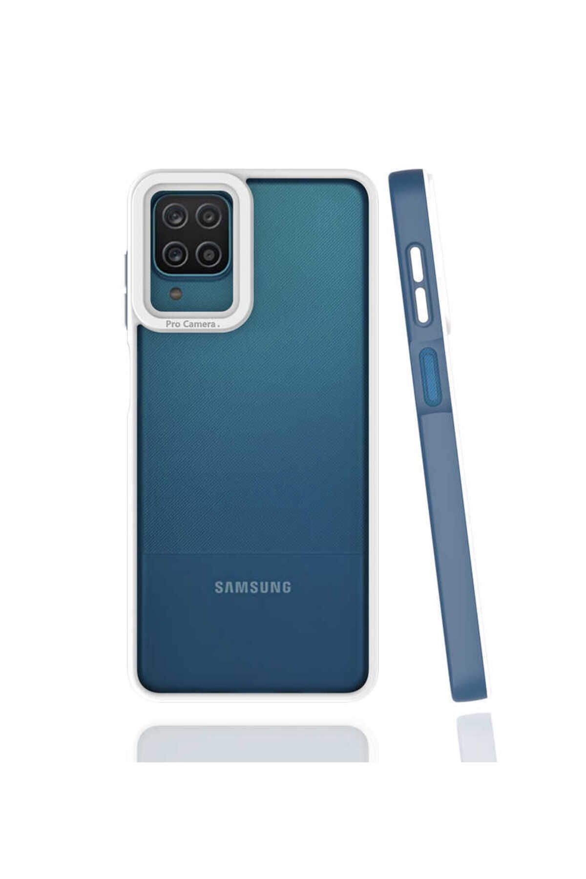 halkhouse Samsung Galaxy A12 Kılıf Kamera Korumalı Renkli Çerçeveli Esnek Sert Silikon Mima Kapak