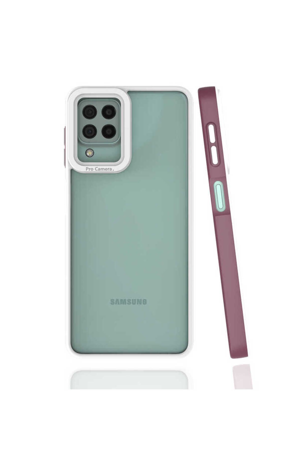 halkhouse Samsung Galaxy A22 4G Kılıf Kamera Korumalı Renkli Çerçeveli Esnek Sert Silikon Mima Kapak