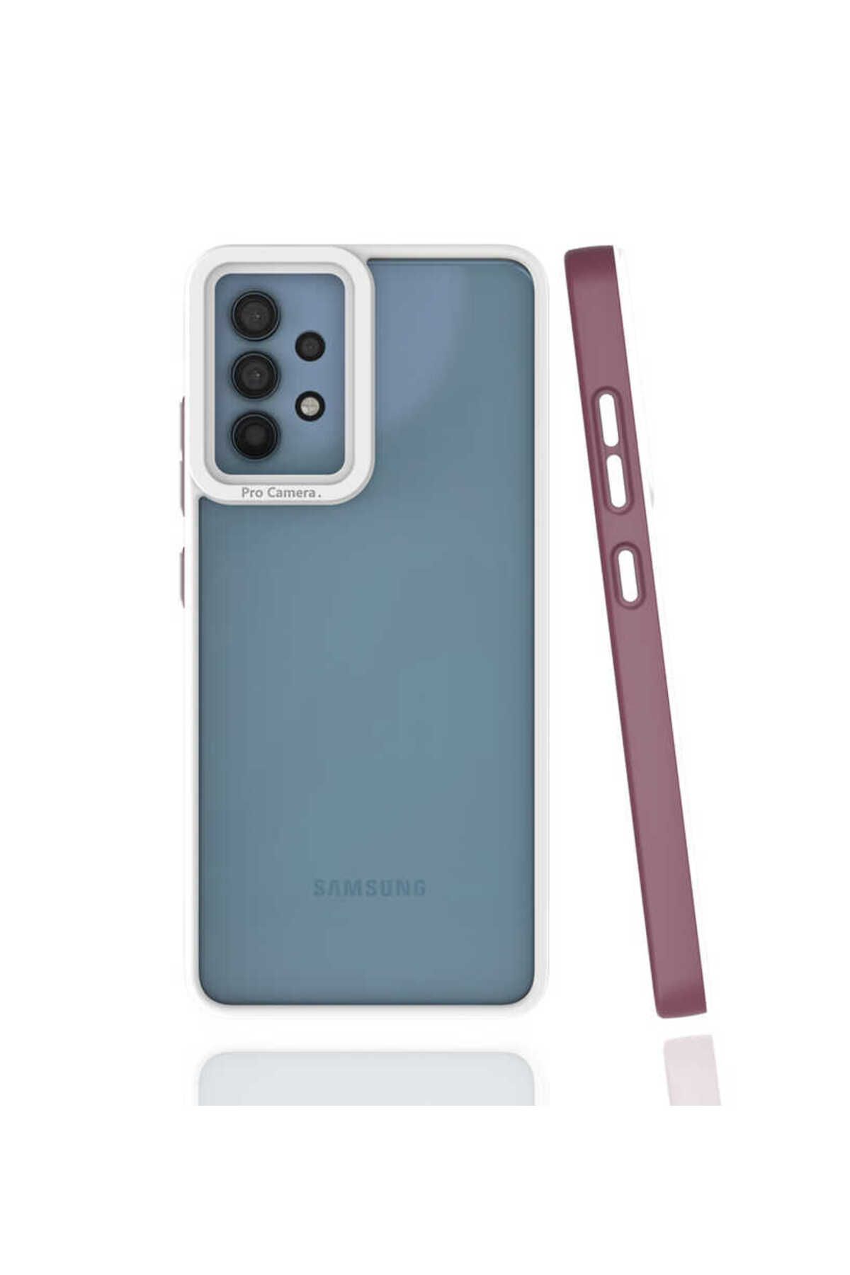 halkhouse Samsung Galaxy A32 4G Kılıf Kamera Korumalı Renkli Çerçeveli Esnek Sert Silikon Mima Kapak