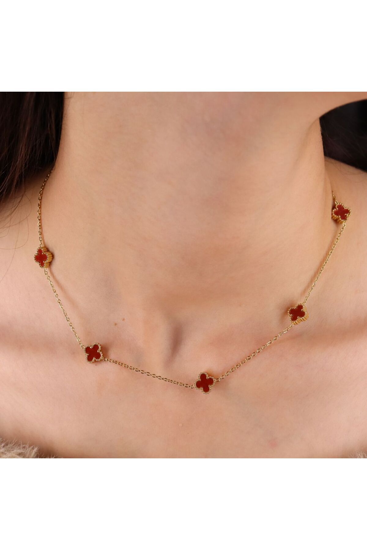 mercanjewelry Bordo 5'li Yonca Kolye