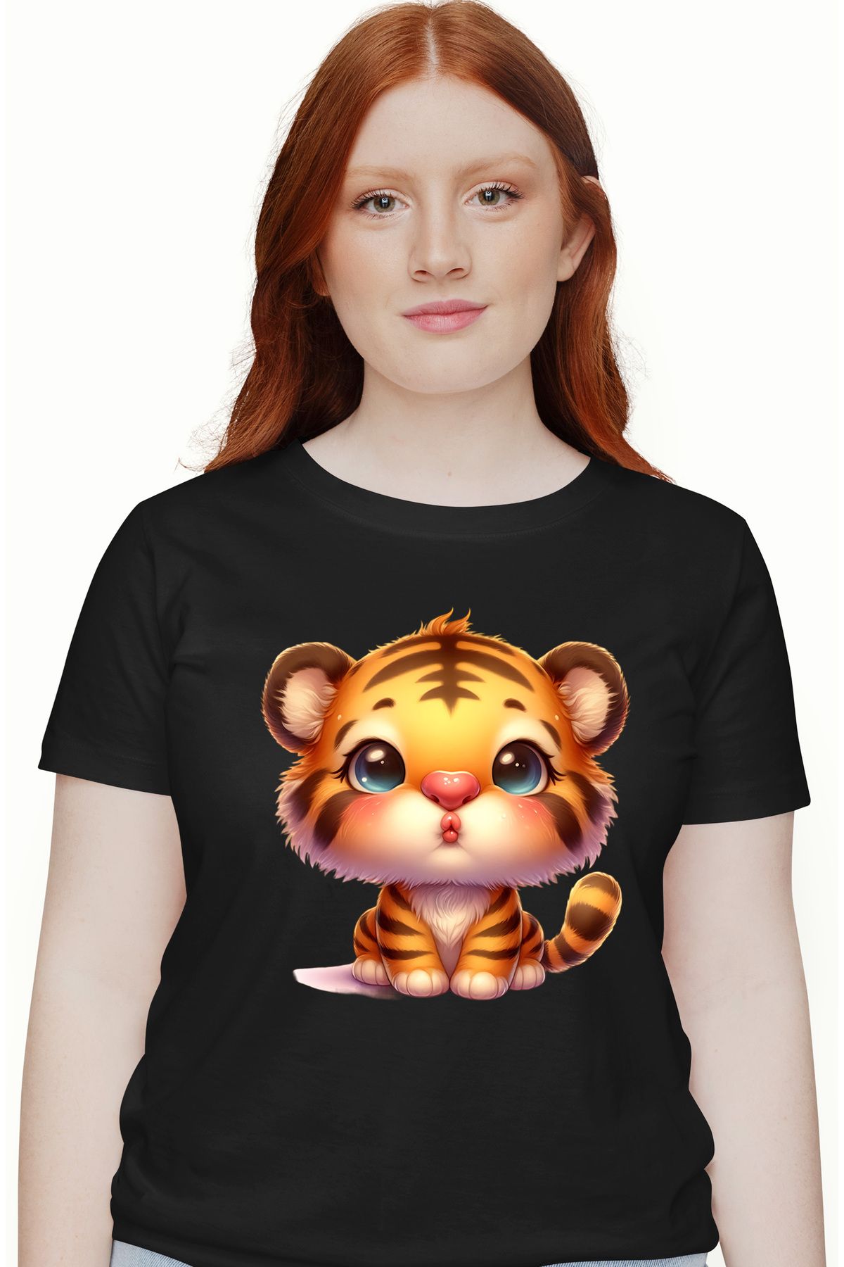 StoryGift Romania Tricou Femei Cu Un Pui De Tigru Care Da Un Pupic, Ilustratie, Apreciere, Grija, Blk_m Femeie - L