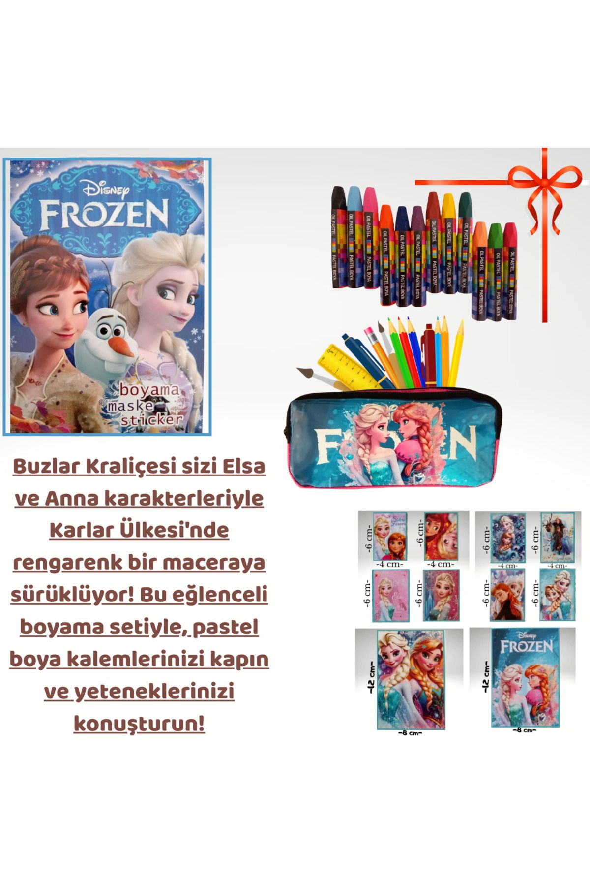 booddie Frozen Karlar Ülkesi Arka Kapak Maskeli Boyama Kitabı ,Kalem Kutusu,12'Li Pastel Boya & Sticker