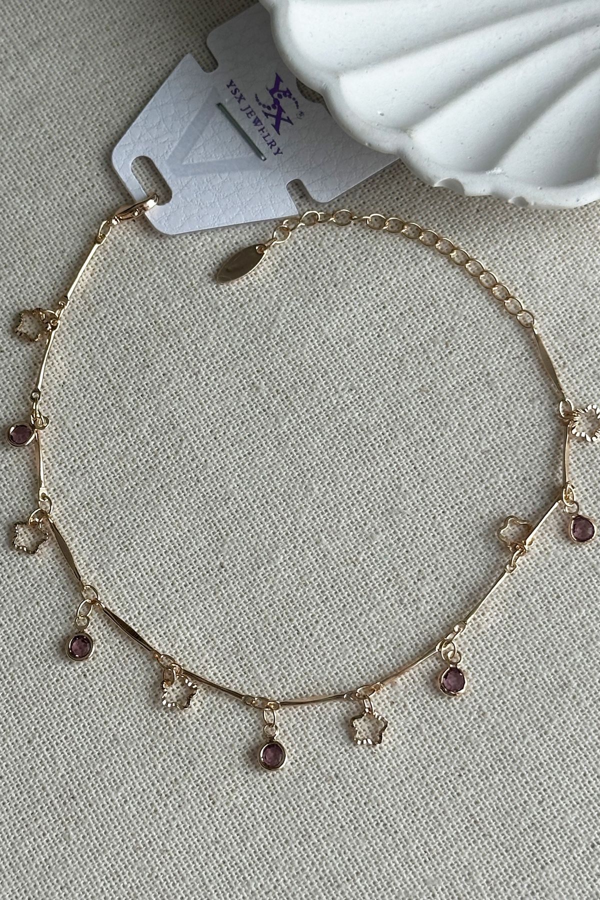 Modacaprea Caprea Pirinç 22 cm+ 5cm Yıldız Doğal Taşlı Halhal Kararmaz Kadın Renkli Halhal