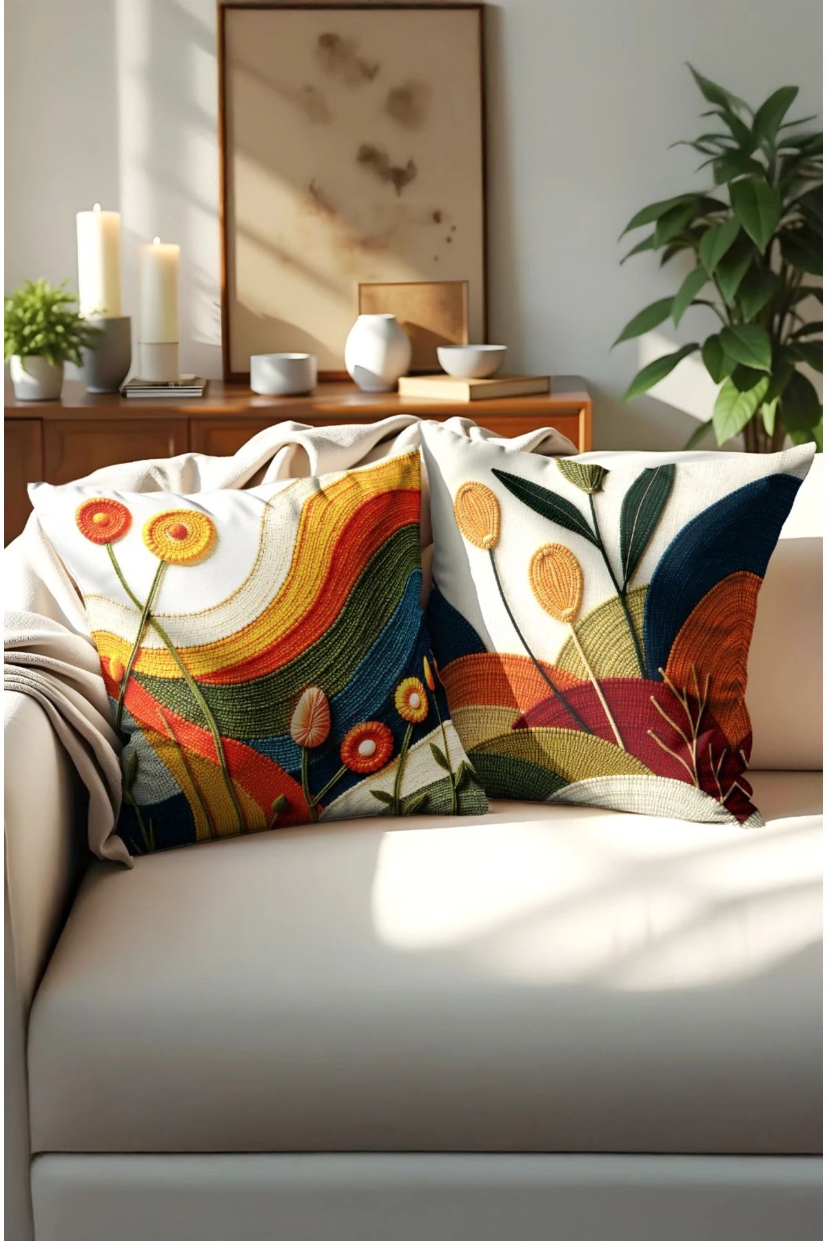 Home 2li Set Dijital Baskı Punch Kırlent Kılıfı 43x43cm - v13