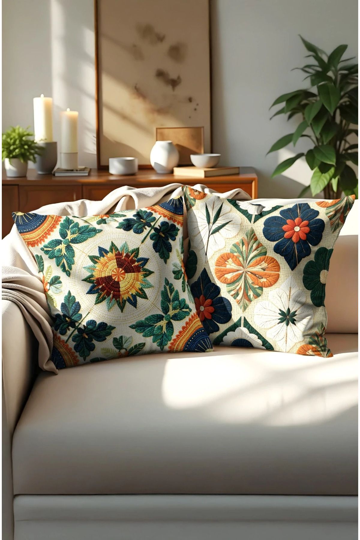 Home 2li Set Dijital Baskı Punch Kırlent Kılıfı 43x43cm - v16