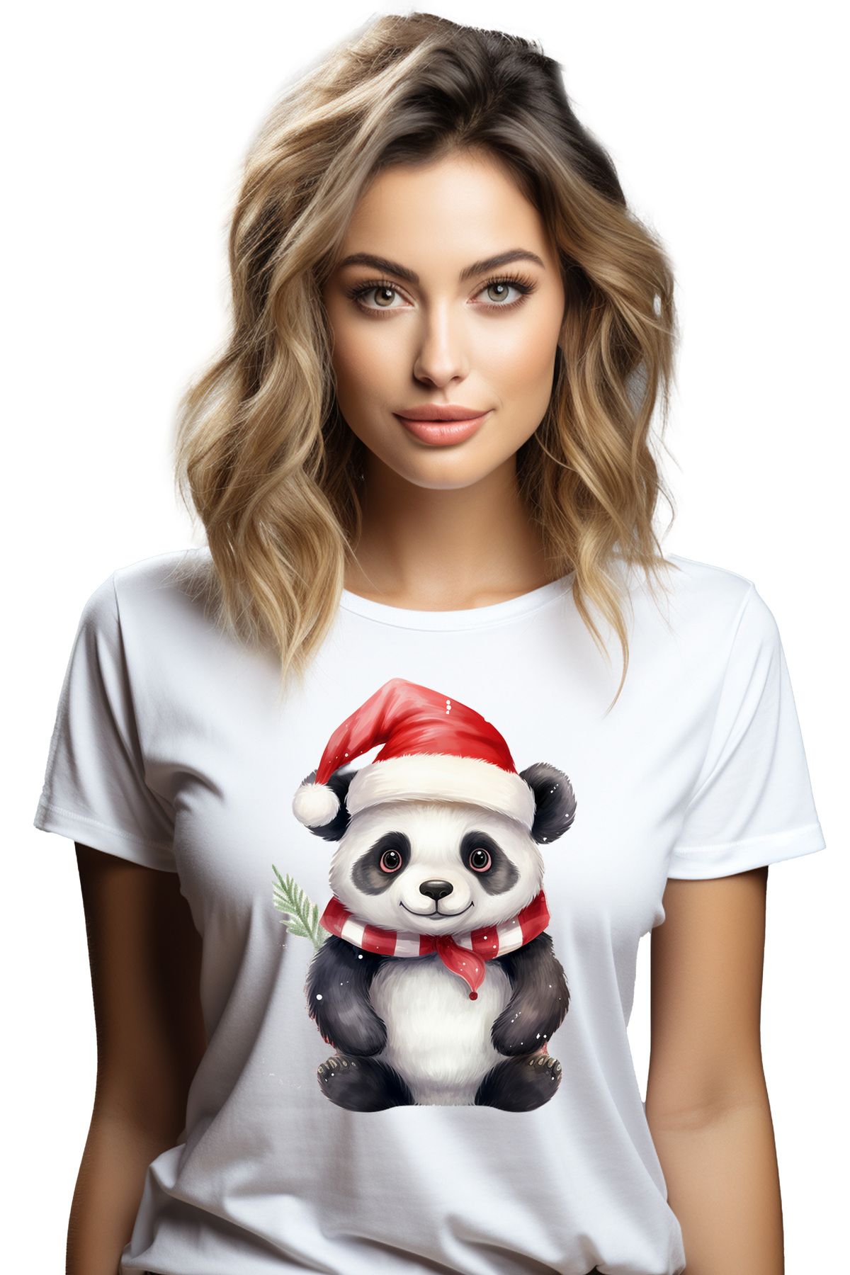 StoryGift Romania Tricou Femei Cu Un Urs Panda Vesel, Caciula De Craciun, Ilustratie, Fular, Frig, Wht_l Femeie - M