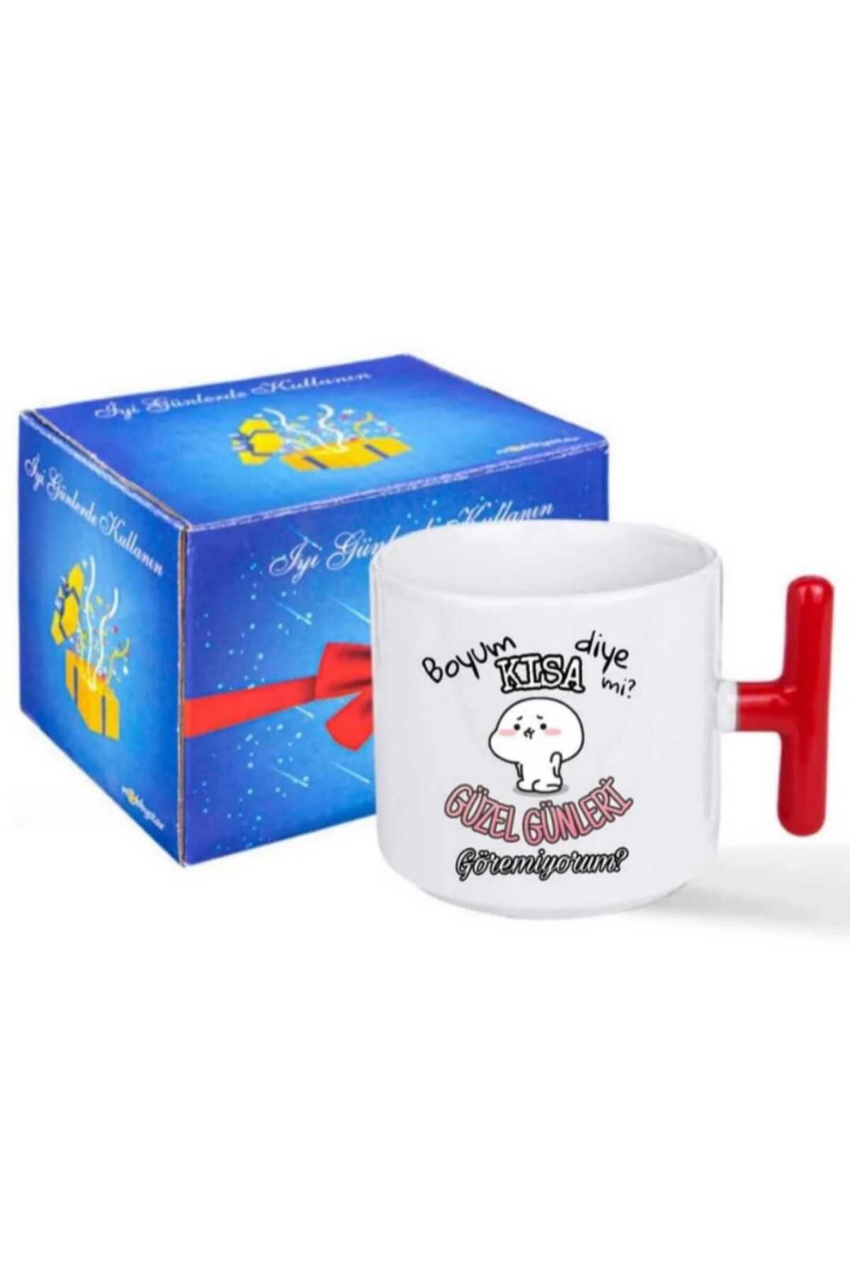 Tasarım-"Can'T I Just Have a Short Boy, I Can'T See Good Days?" Red t Handle Mug 2