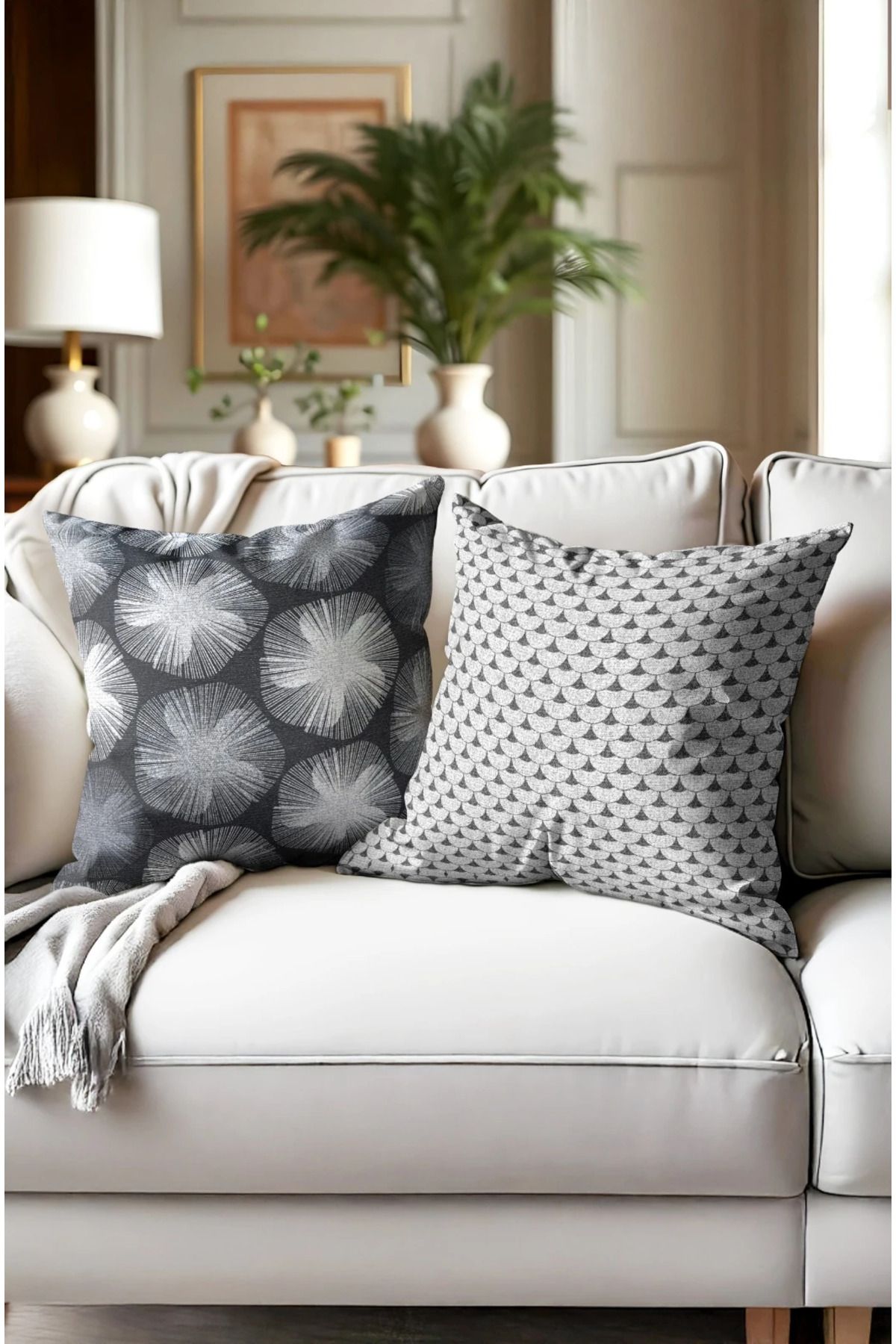 Home 2li Set Dijital Baskı Punch Kırlent Kılıfı 43x43cm - v26