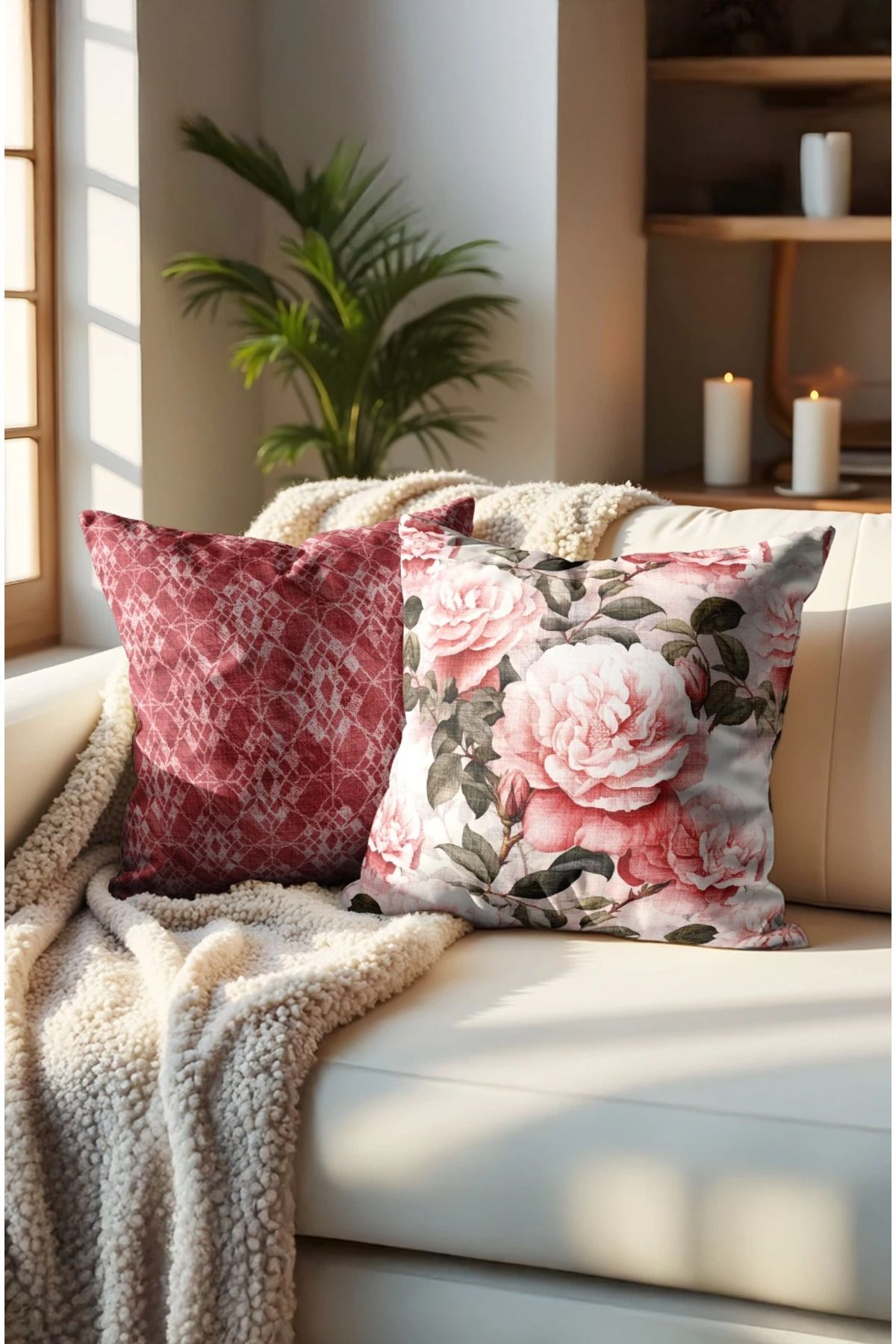Home 2li Set Dijital Baskı Punch Kırlent Kılıfı 43x43cm - v4