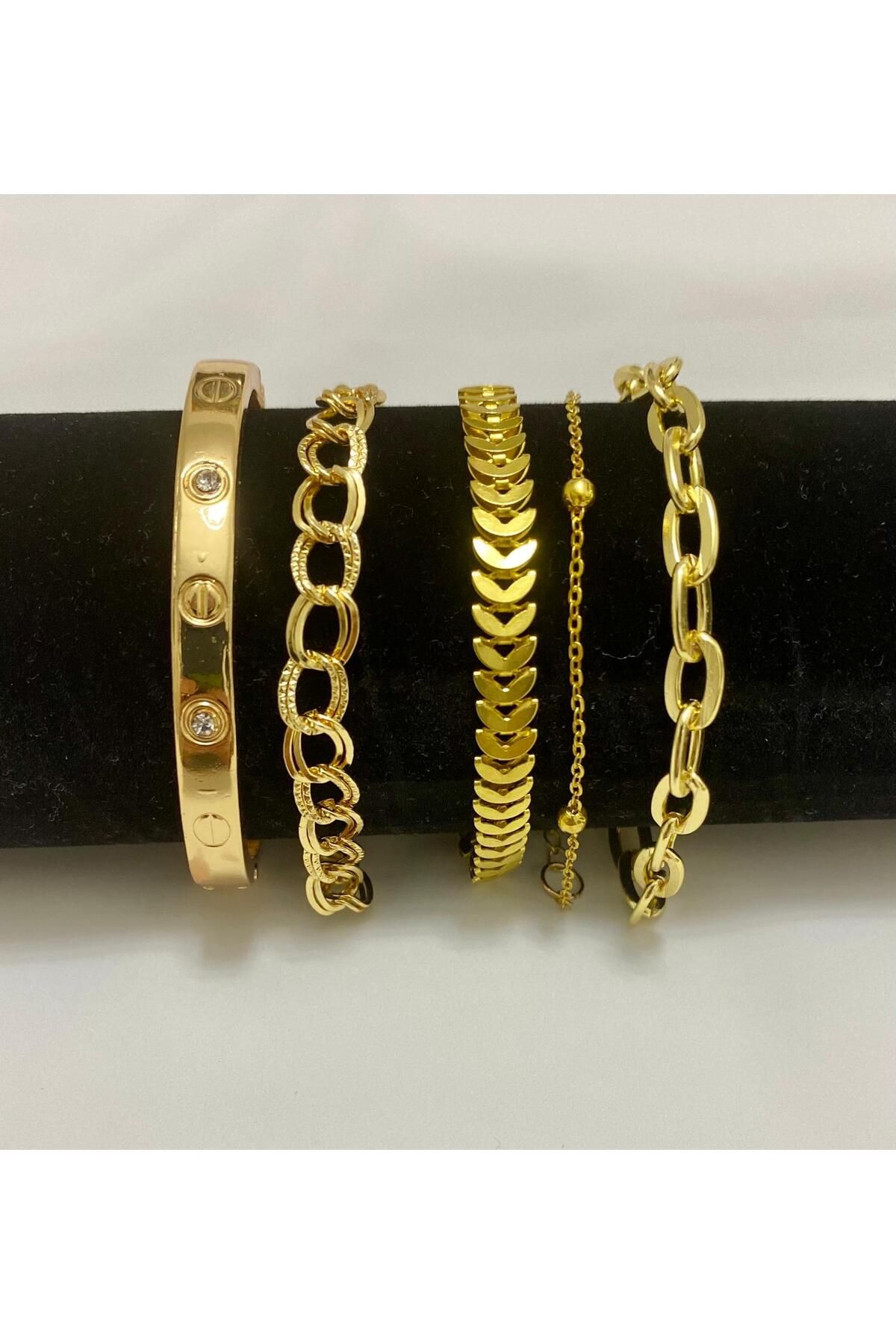 Butik Gold Kadın Lüks Trend 5'li Kombin Bileklik