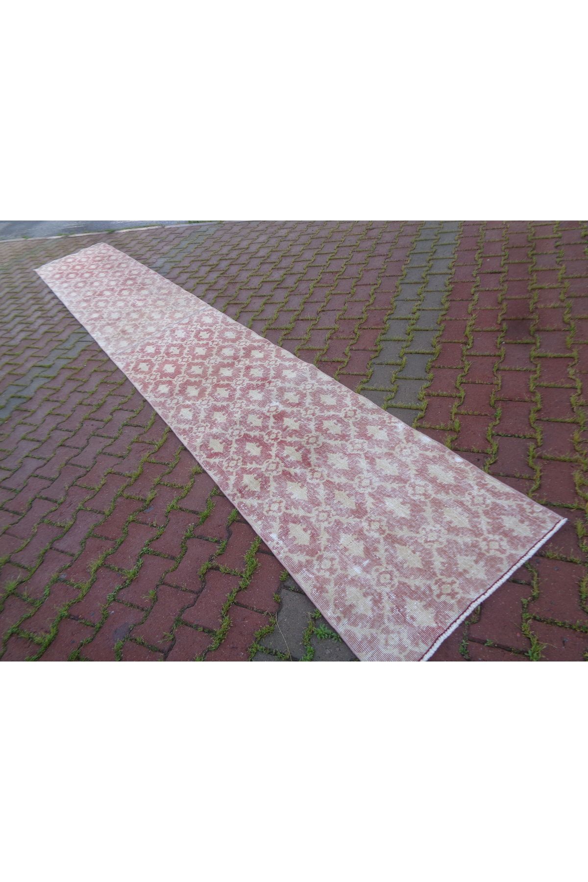 ŞAHMERDANOĞLU Şahmerdanoğlu 76 x 495 Cm El Yapımı Şahane Krem & Soluk Kırmızı Yolluk Halı, Koridora 10302