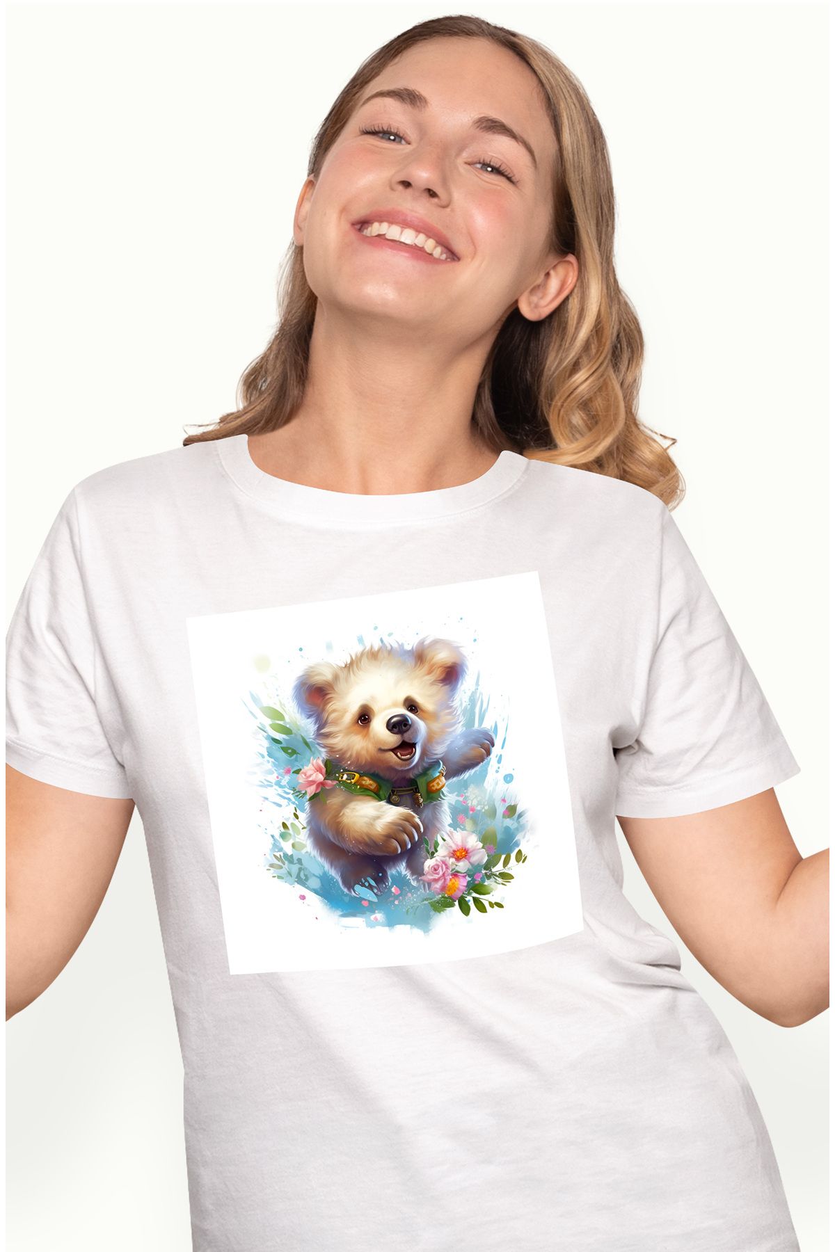 StoryGift Romania Tricou Femei Cu Un Ursulet, Ilustratie, Alb, Flori, Plante, Natura, Abstract, Pe Wht_l Femeie - XL