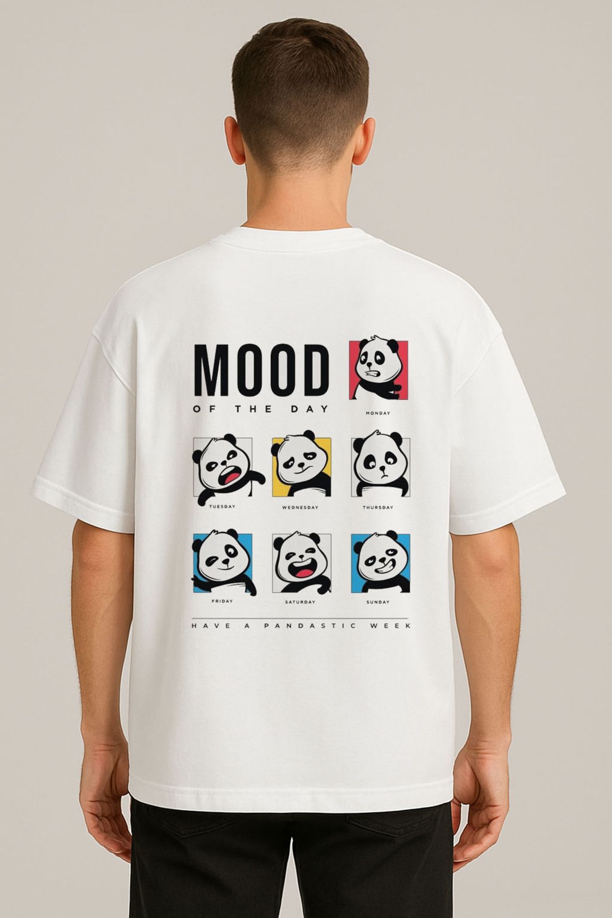 sielta Haftanın Günleri Mood Baskılı Bisiklet Yaka Oversize Beyaz Tişört T-shirt