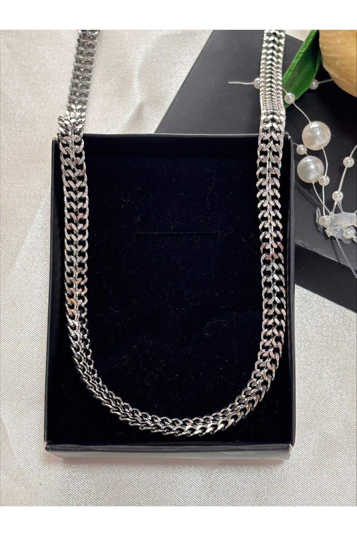 İZMİR.ACCESSORİZE TAKI & BİJUTERİ & AKSESUAR SİLVER METAL ÖRGÜ ZİNCİR ŞIK ERKEK ÇELİK KOLYE