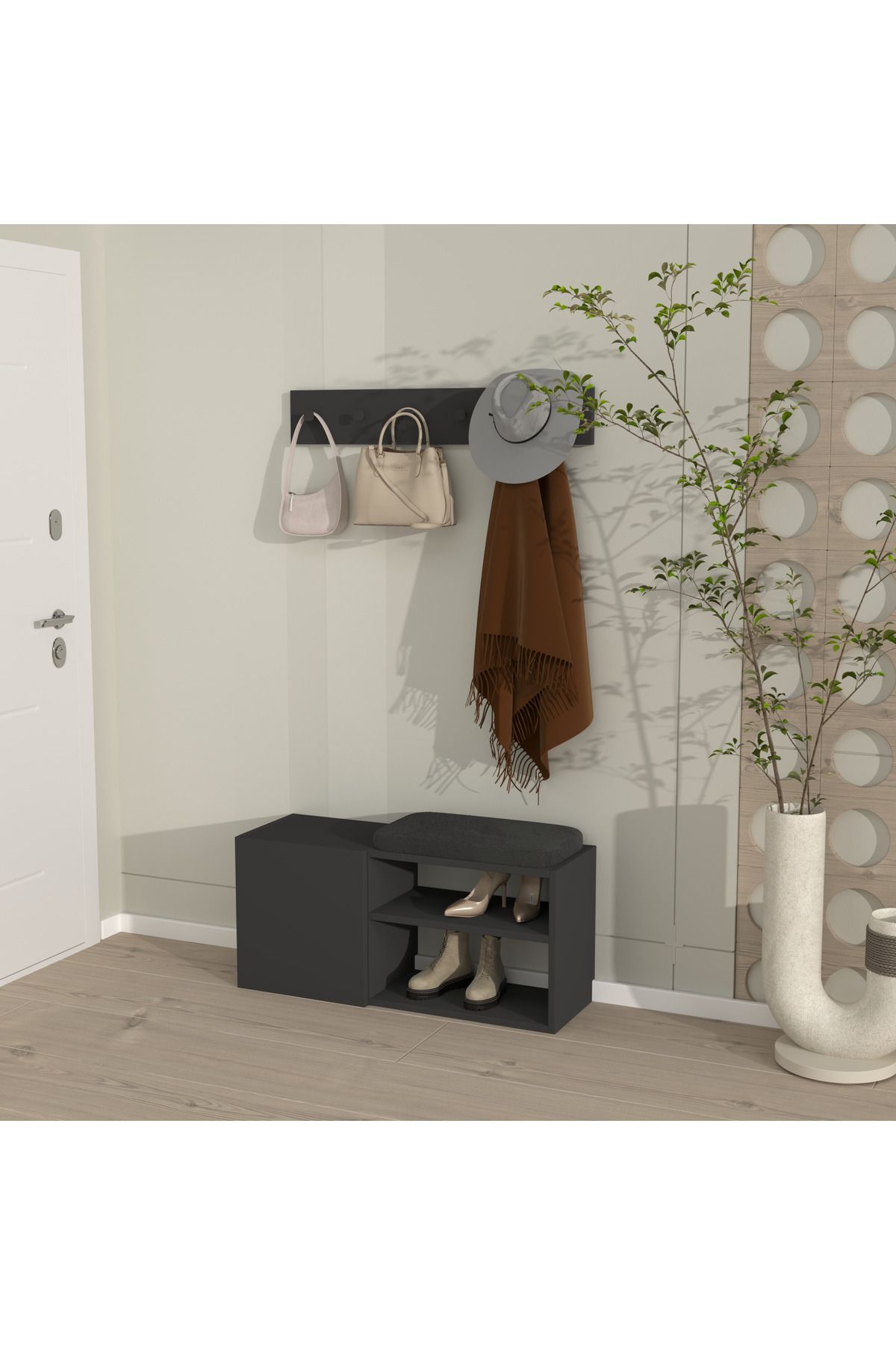 klubeconcept Modern Giriş ve Antre Portmanto Seti Askılık Oturaklı Ayakkabılık