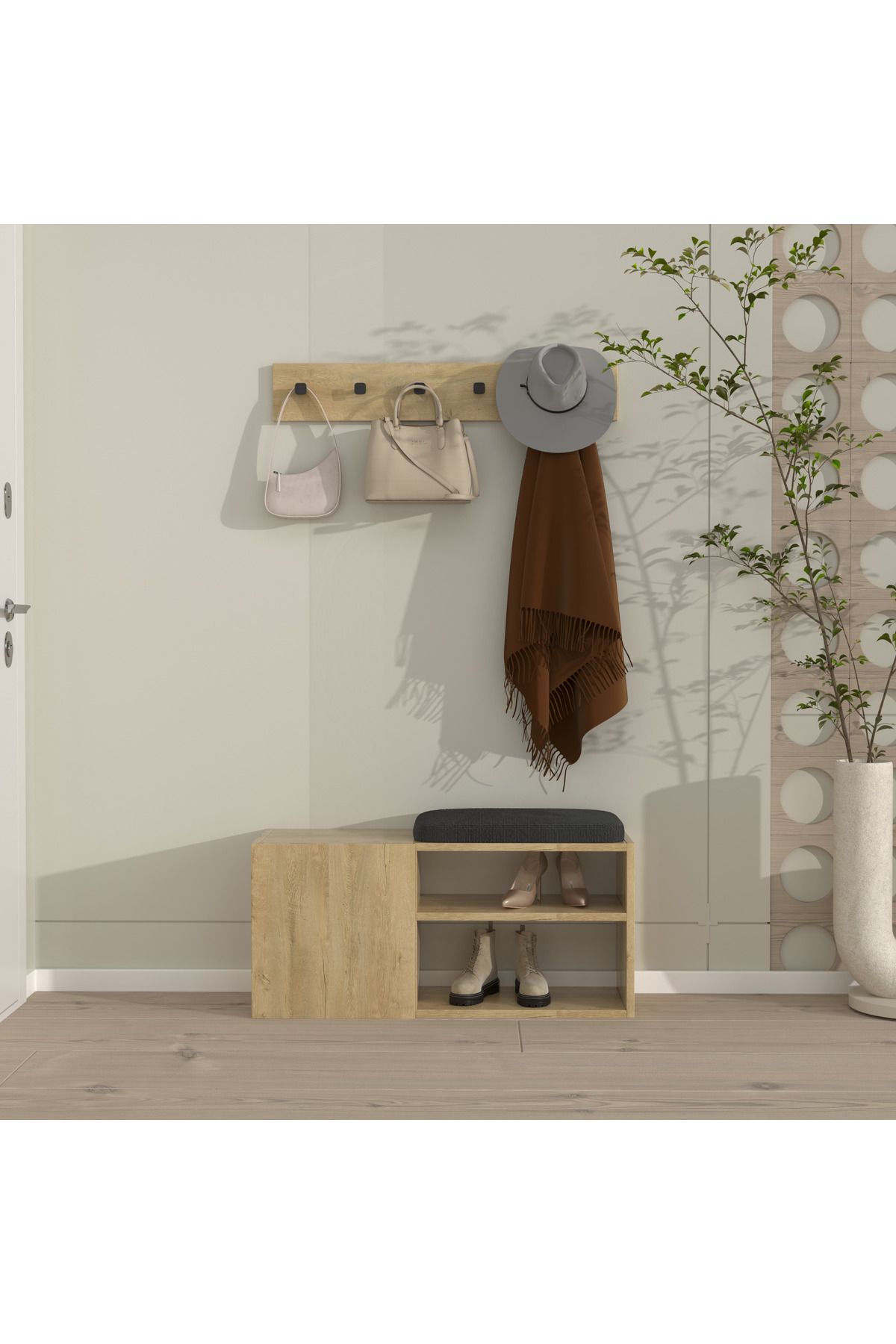 klubeconcept Modern Giriş ve Antre Portmanto Seti Askılık Oturaklı Ayakkabılık