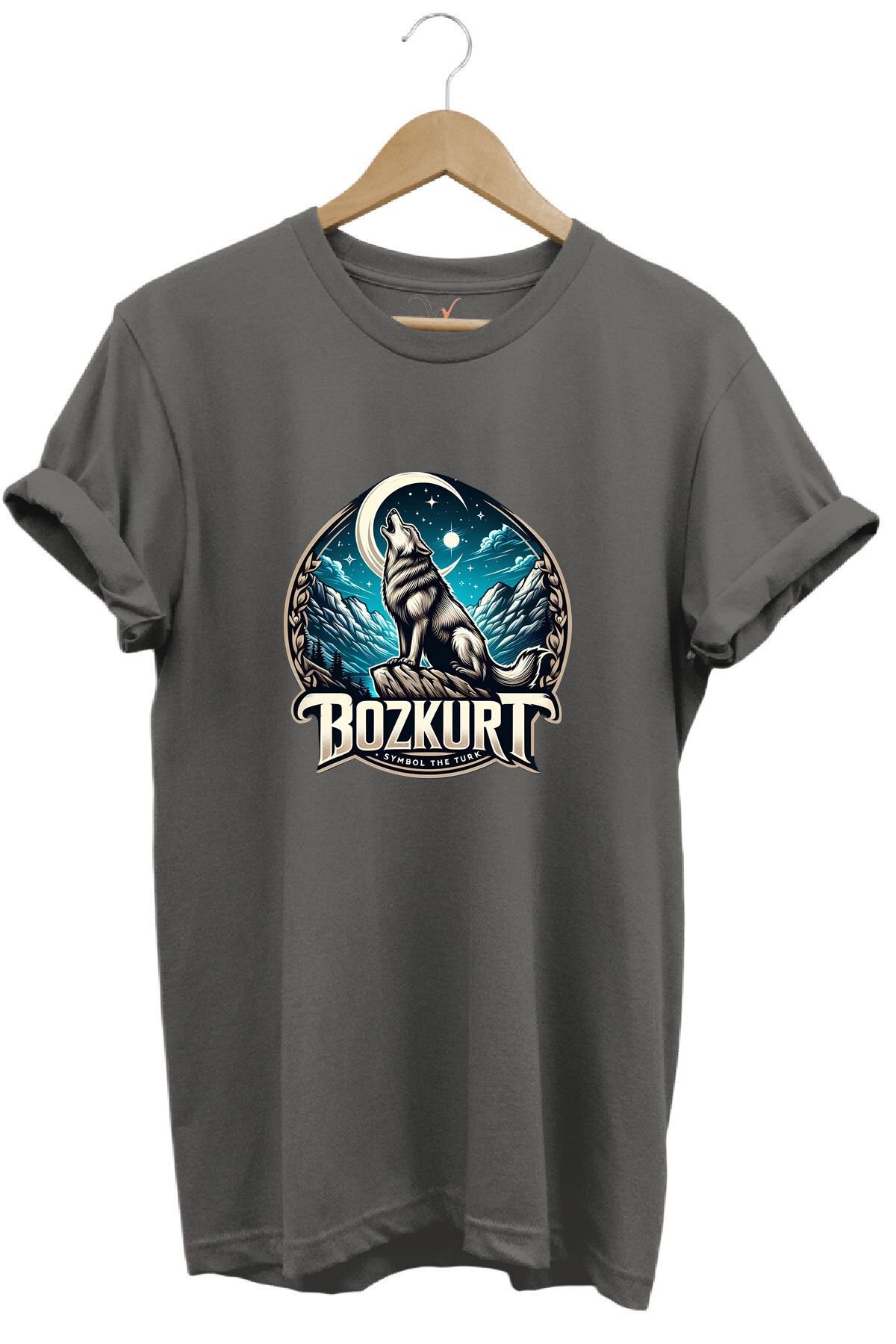 MODA Türkiye Kurt Baskılı Türkçülük Bozkurt %100 Pamuk Bisiklet Yaka Basic T-shirt