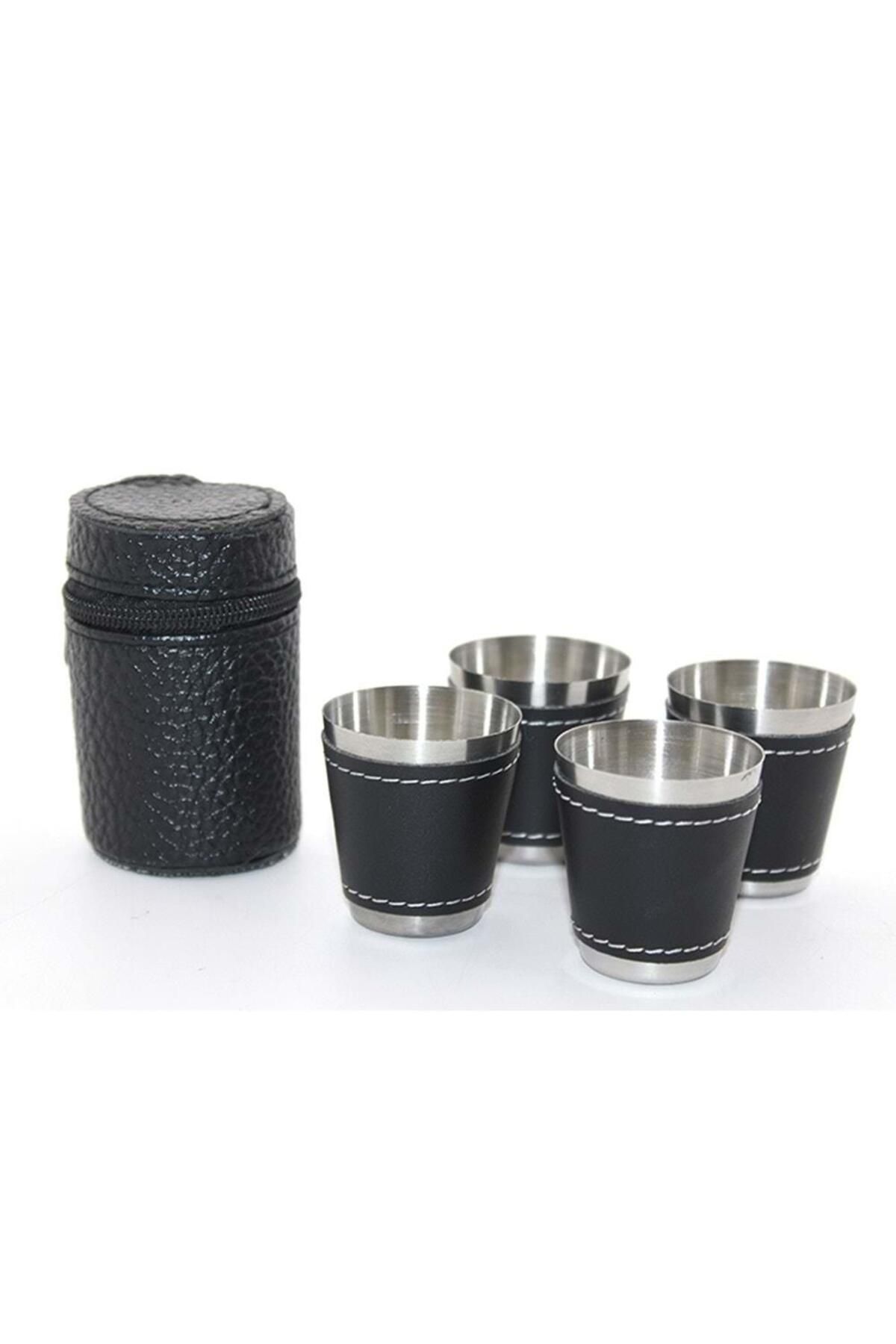 BEEMU Deri Kılıflı 4'lü Shot Bardak Seti