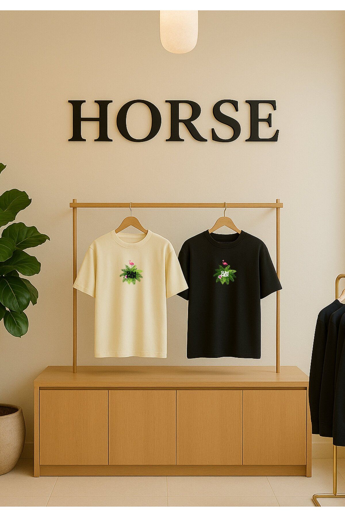 Horse LİKRALI %100 PAMUK KADIN BİSİKLET YAKA OVERSİZE BASKILI T-SHİRT