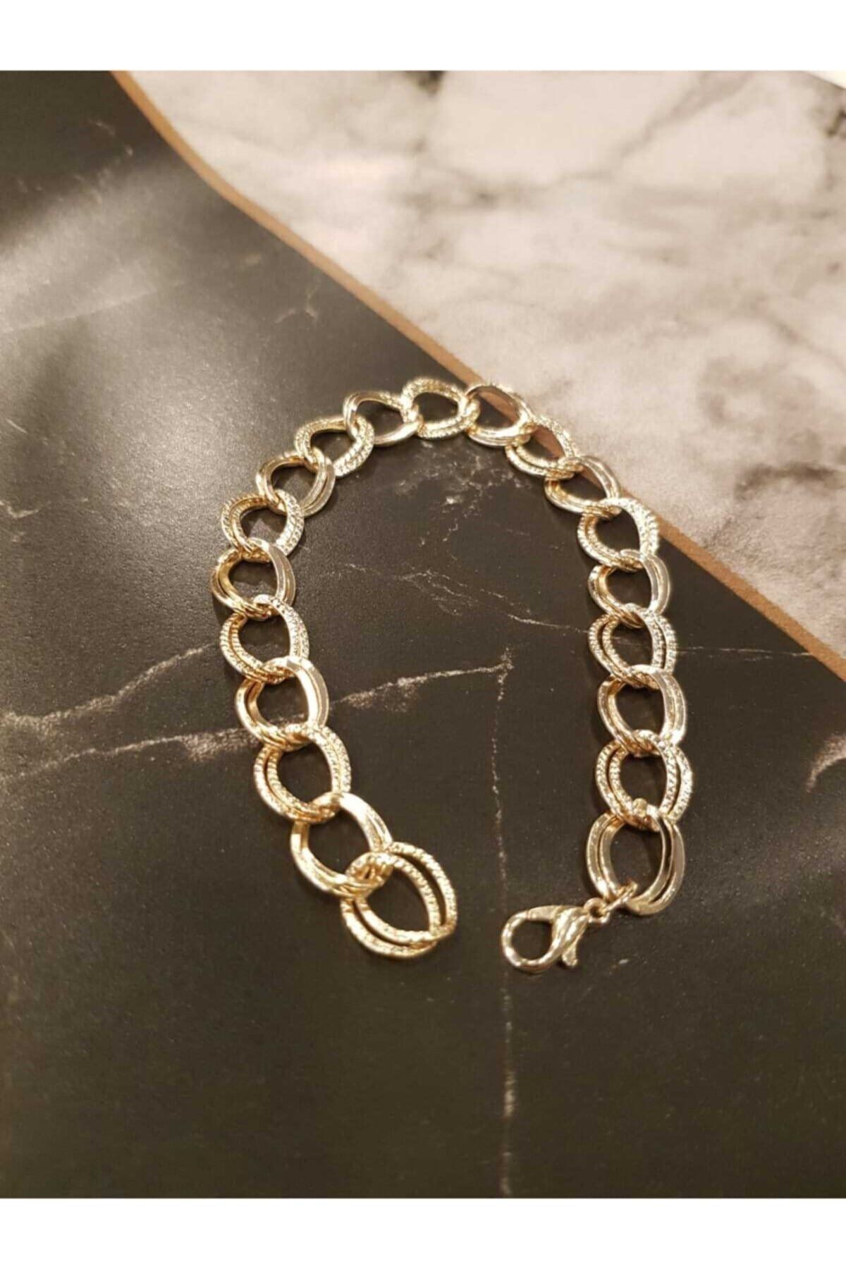 Butik Kadın Gold Lüx Detaylı Çift Zincir Samanyolu Bileklik