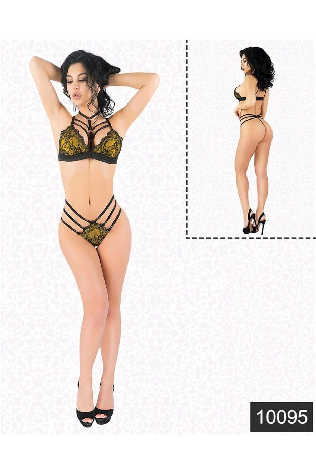 GiyimCity Seksi Sarı Lamine Jartiyer Takım