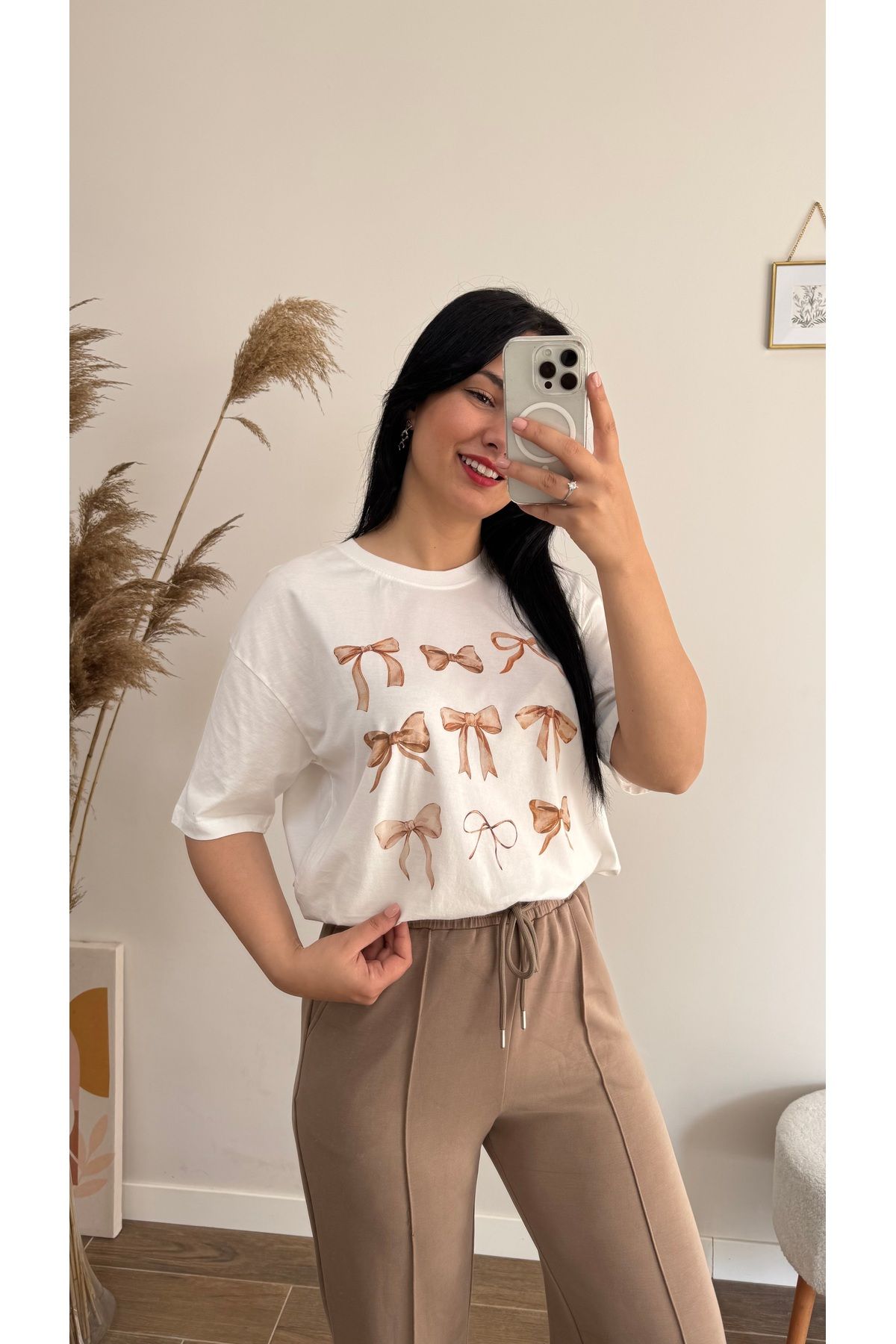 DUSOHOME Fiyonk Baskılı Oversize T-Siirt