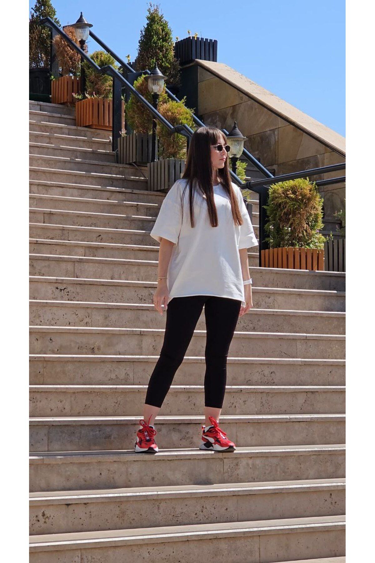 NO BRAND Baskısız Siyah oversize tişört Unisex