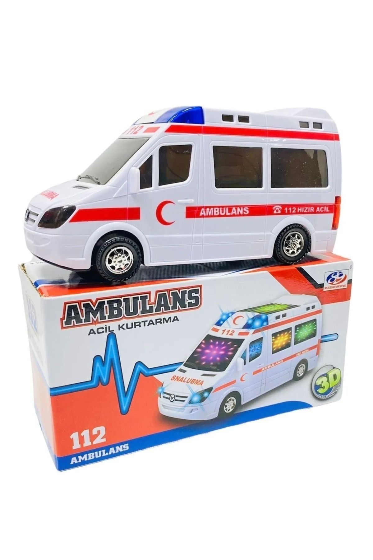 HerşeyVarBurda 112 Türk Ambulans Arabası Işıklı Siren Sesli Hareketli Hızır Acil 20 Cm Çarp Dön