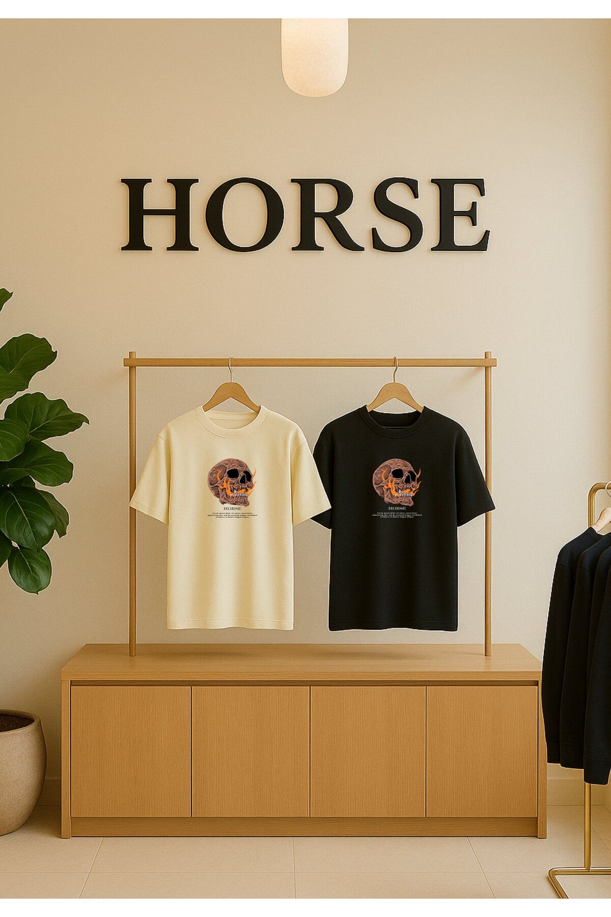 Horse LİKRALI %100 PAMUK KADIN- ERKEK BİSİKLET YAKA OVERSİZE BASKILI T-SHİRT