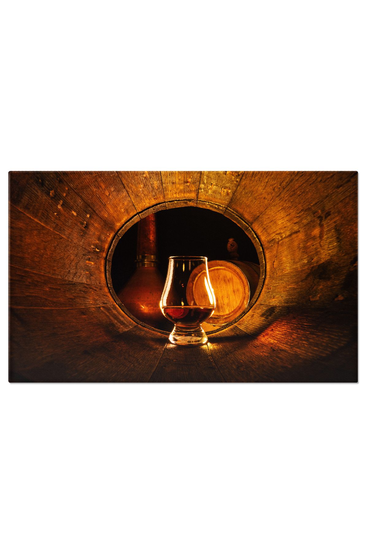 StoryGift Romania Tablou Canvas Pahar De Whiskey Scotian In Butoi Vechi De Stejar, Whiskey, Alcool, Butoi, Lichio - 40 x 25