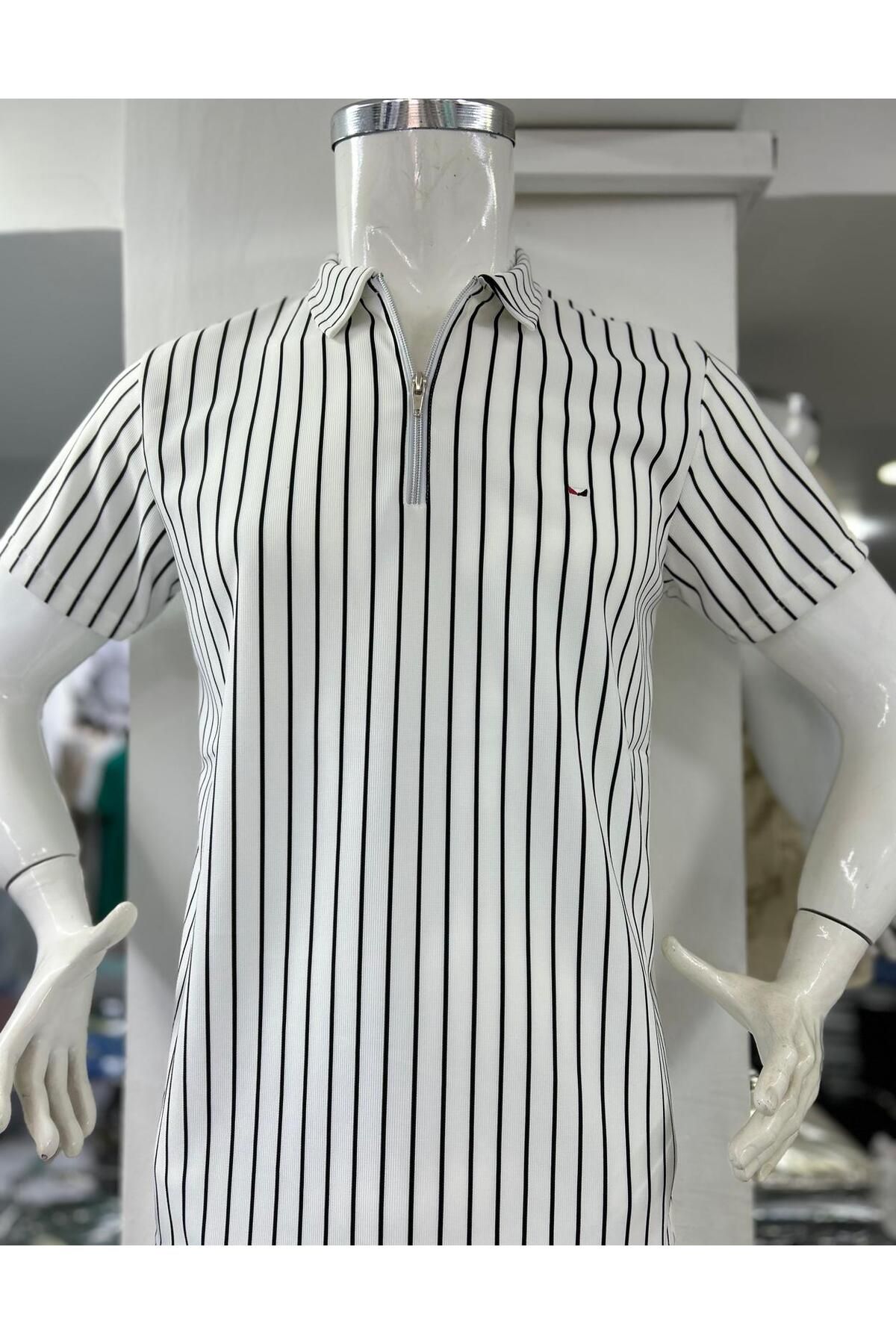 Butik ModaBySerap Polo Yaka Düz Çizgili Erkek Tişört