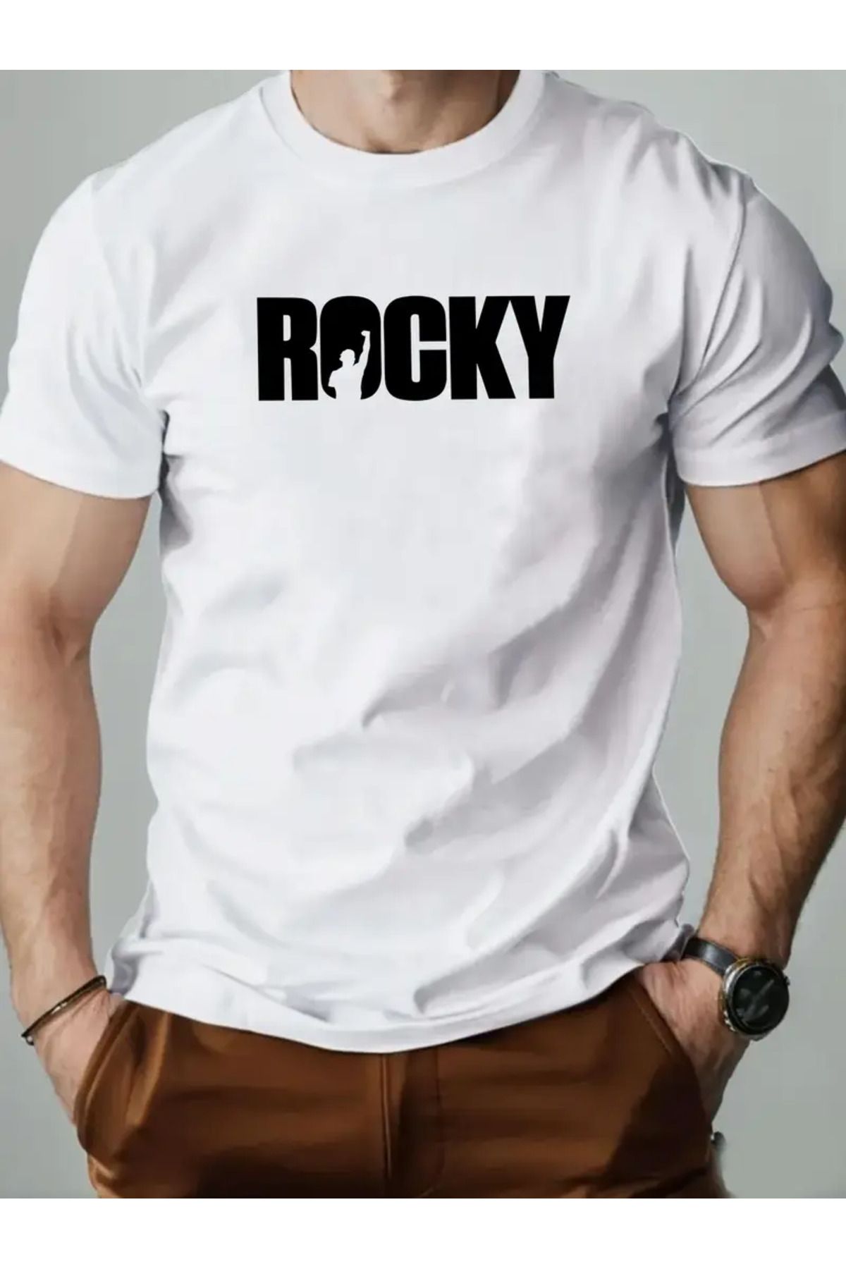 AEMİ Unisex Rocky Baskılı Oversize Bisiklet Yaka T-shirt