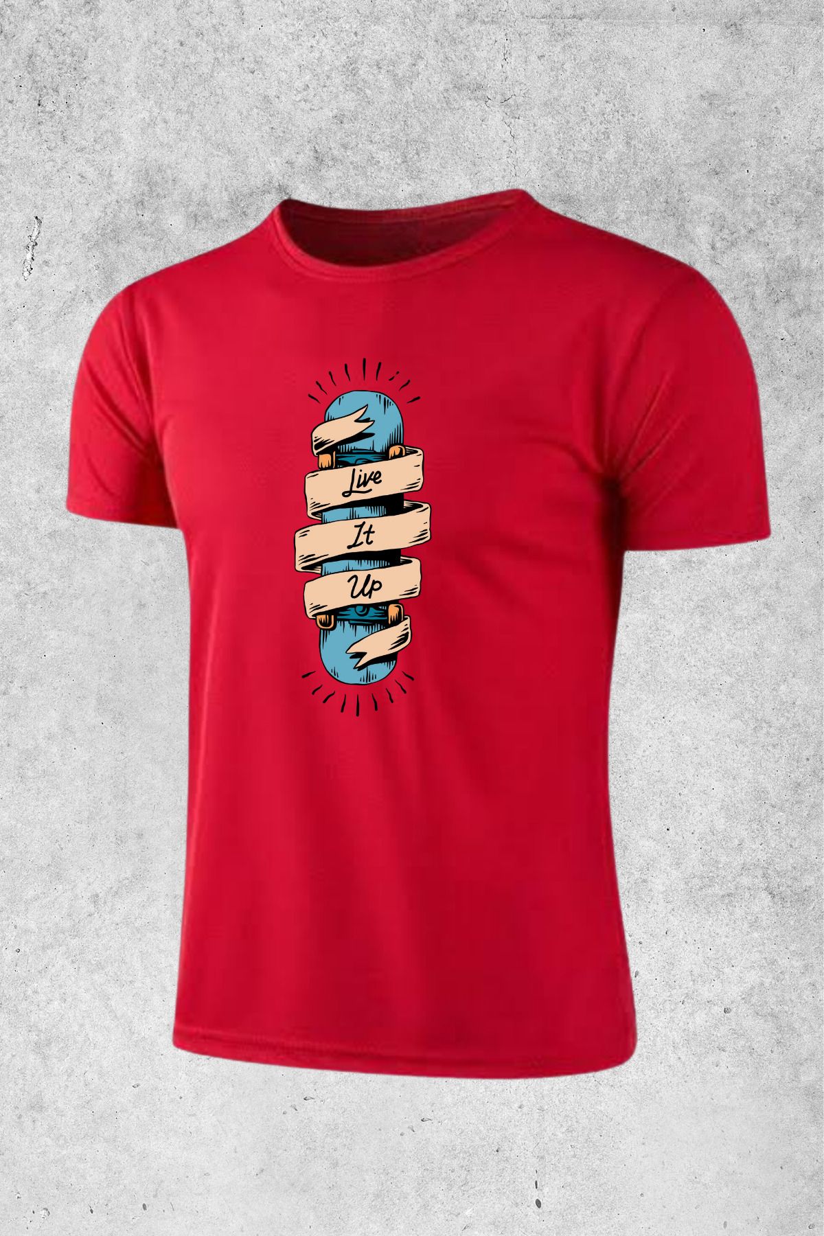 MOLICO Basic Unisex sıfır yaka kısa kolllu LIVE IT UP BASKILI tshirt