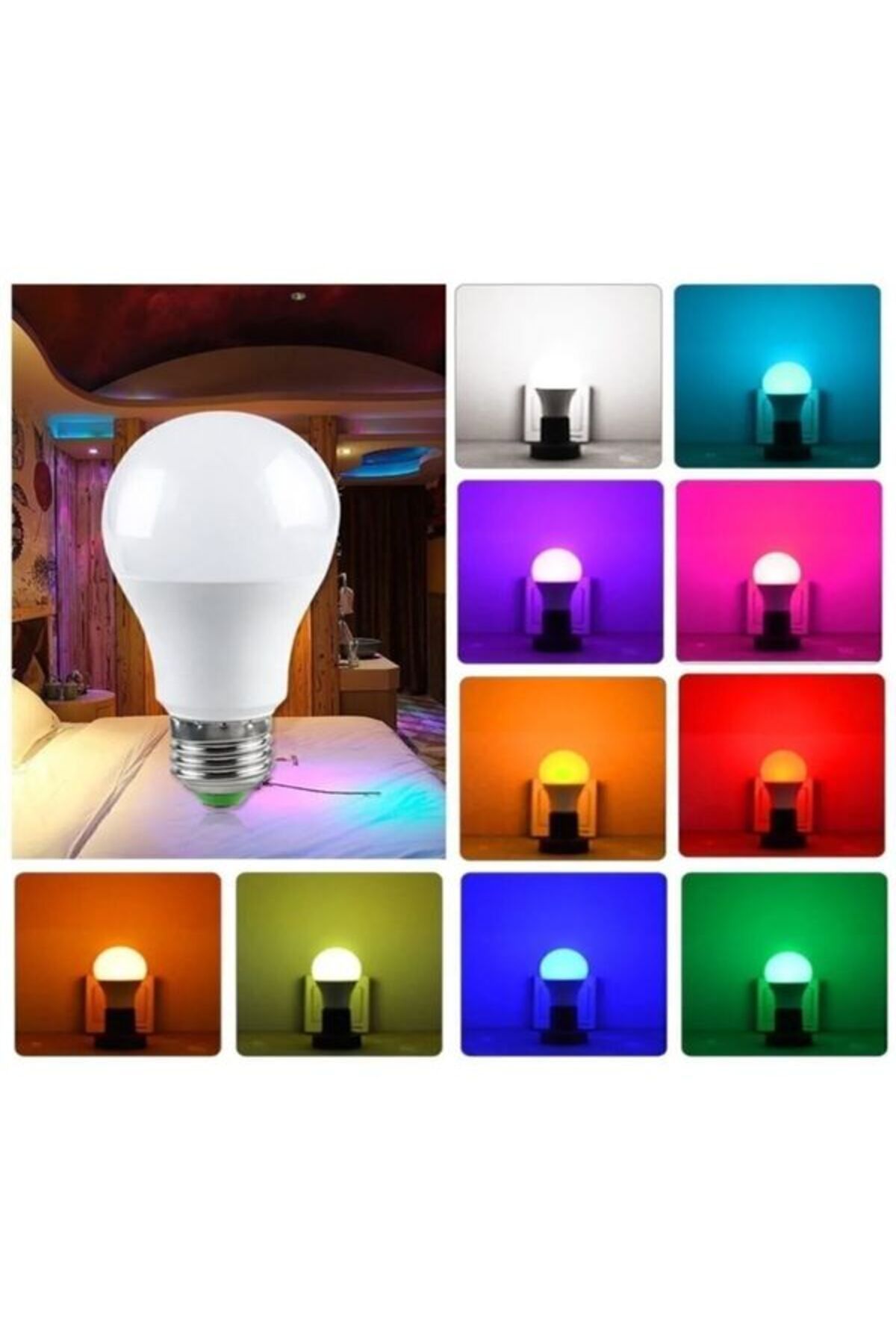 Juston 16 renk 9w Rgb Led Ampul Renk Değiştiren Kumandalı