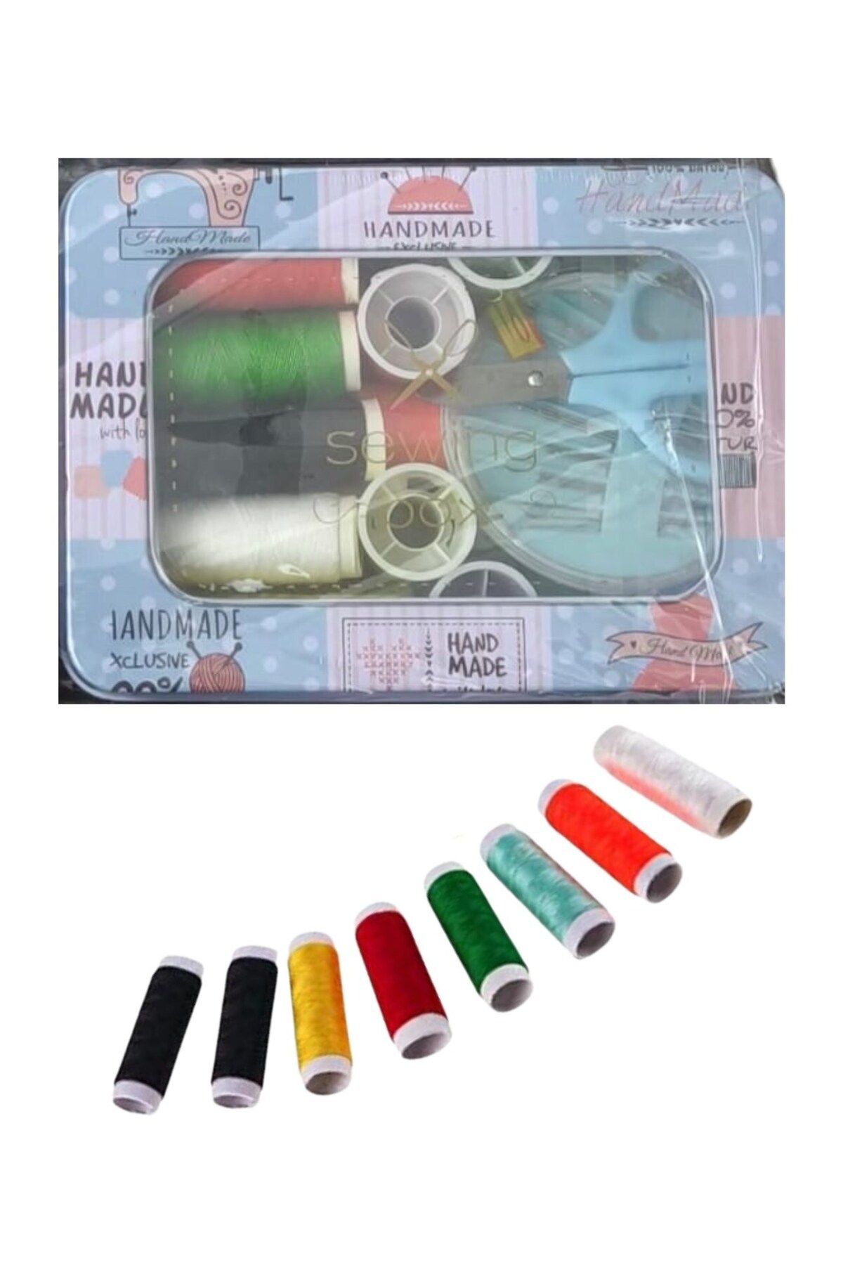 Modafiks İplik Set Teneke Kutu Kare Plastik Dikiş Seti