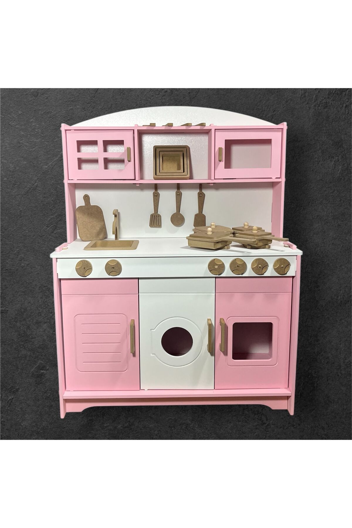 Home model oyuncak store pembe boyalı tencere ve tava setli mutfak seti