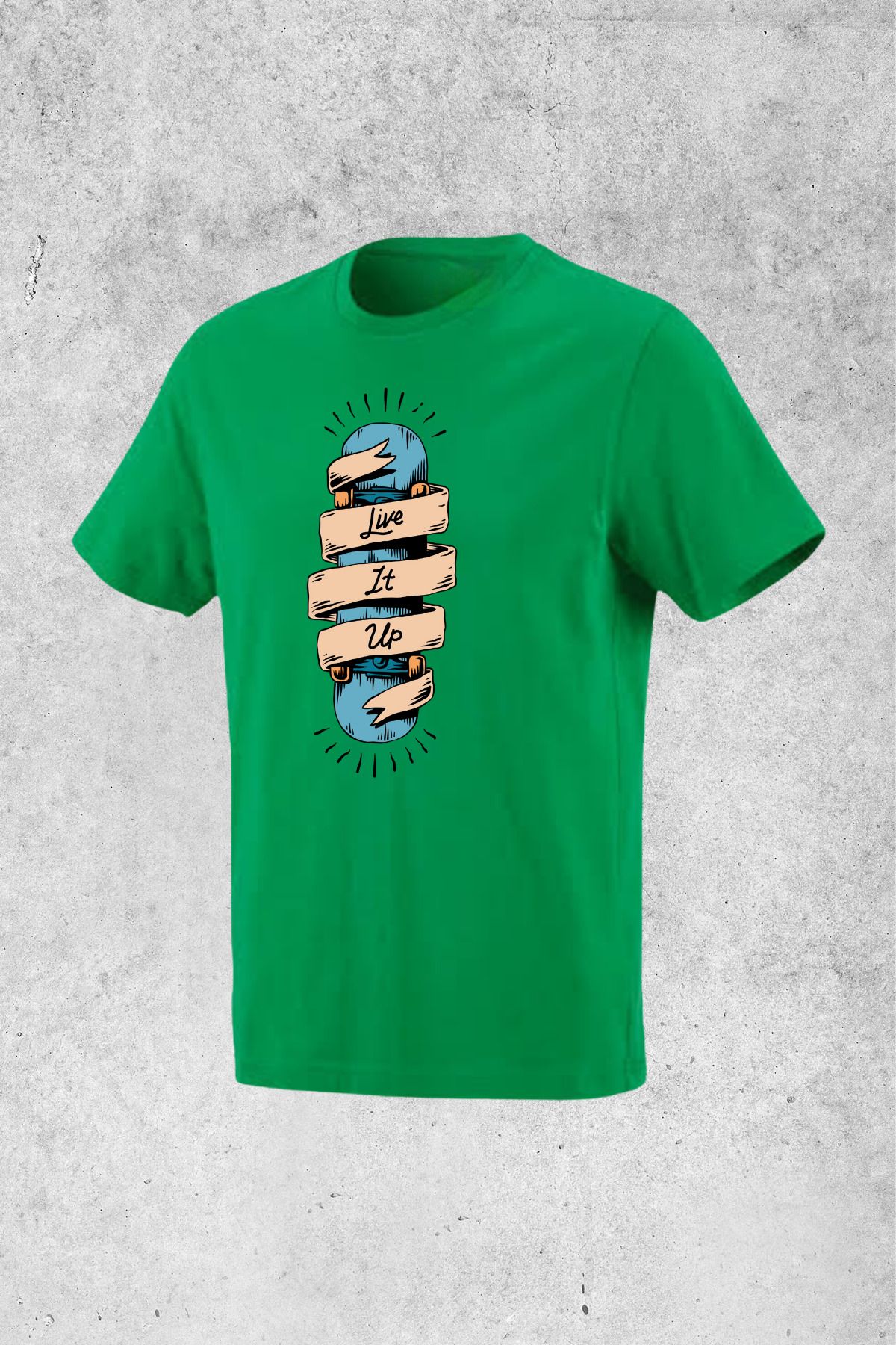 MOLICO Basic Unisex sıfır yaka kısa kolllu LIVE IT UP BASKILI tshirt
