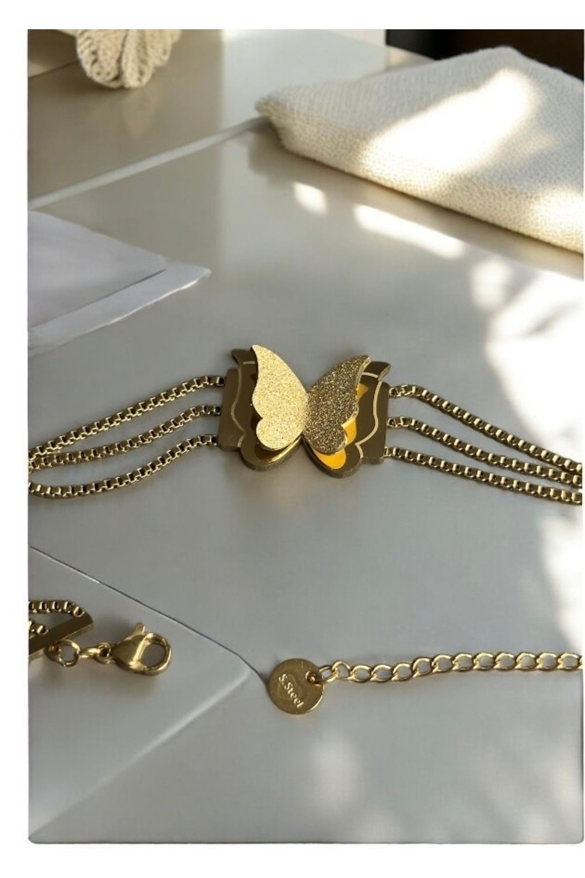 İNN JEWELLERY Çelik Bileklik Kararmaz Antialerjik Kelebek Figürlü (2 Yıl İthalatçı Garantili)