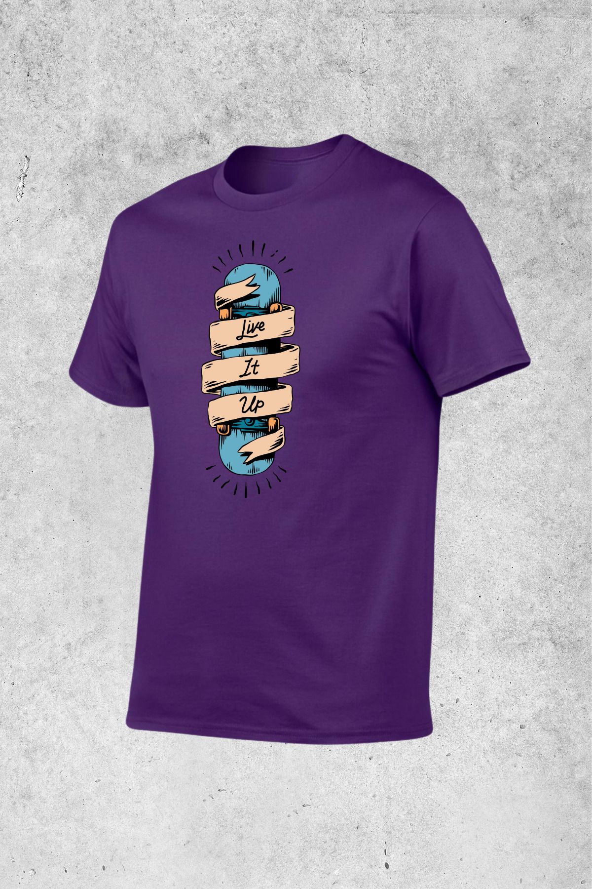 MOLICO Basic Unisex sıfır yaka kısa kolllu LIVE IT UP BASKILI tshirt