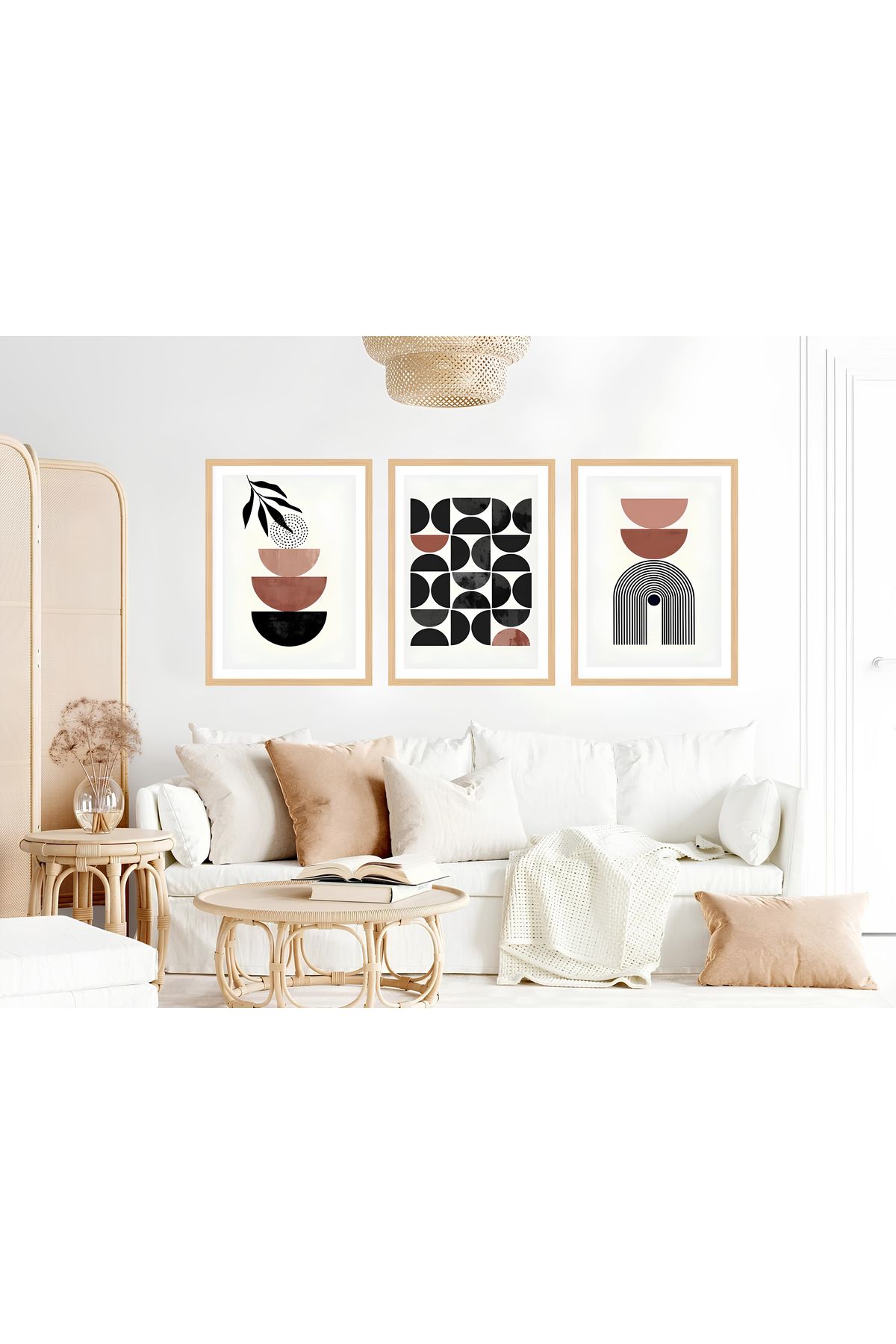 Tuba Decor 3 Parça Ahşap Çerçeve Görünümlü MDF Tablo Seti