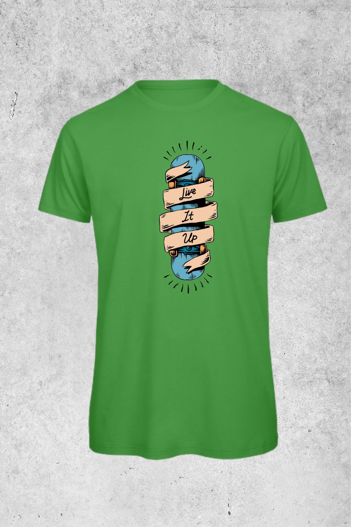 MOLICO Basic Unisex sıfır yaka kısa kolllu LIVE IT UP BASKILI tshirt