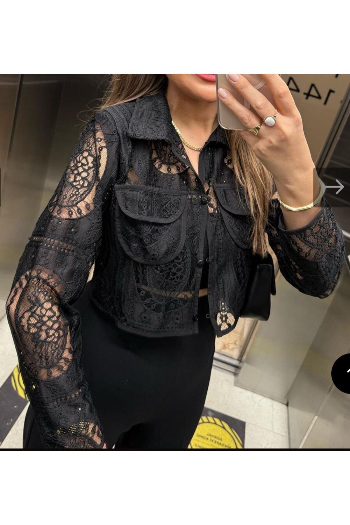 SHOP MY Lüx Kalite Vatkalı Dantel Tasarım Ceket Gömlek Siyah