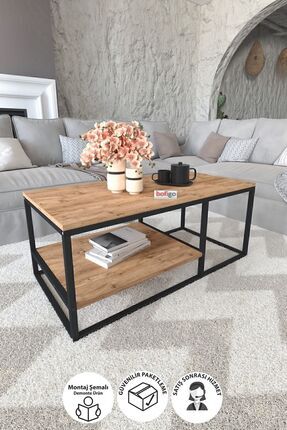 Bofigo Metal Orta Sehpa 2 Raflı Orta Sehpa Dekoratif Sehpa Nisa Çam